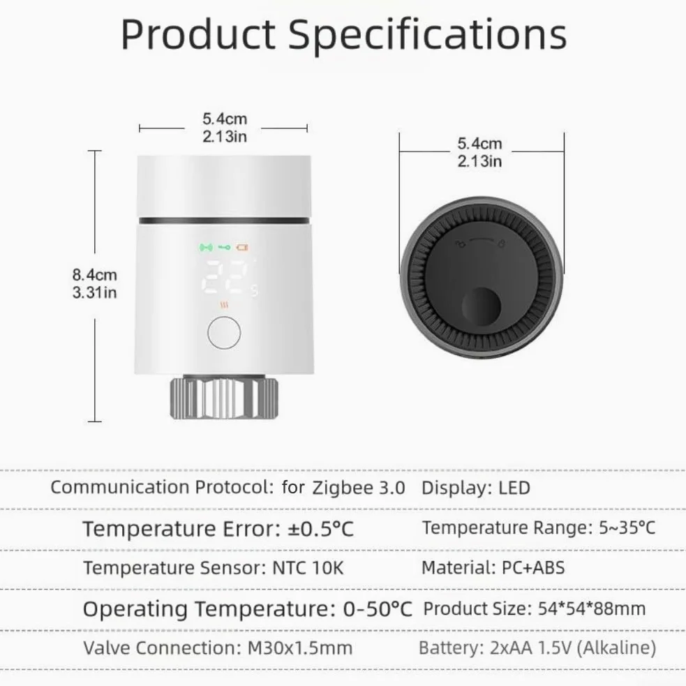 Smart for Zigbee Valvola termostatica del radiatore TRV, per Tuya Valvola di controllo della temperatura per riscaldamento centralizzato, Regolatore di riscaldamento a pavimento regolabile, Valvola