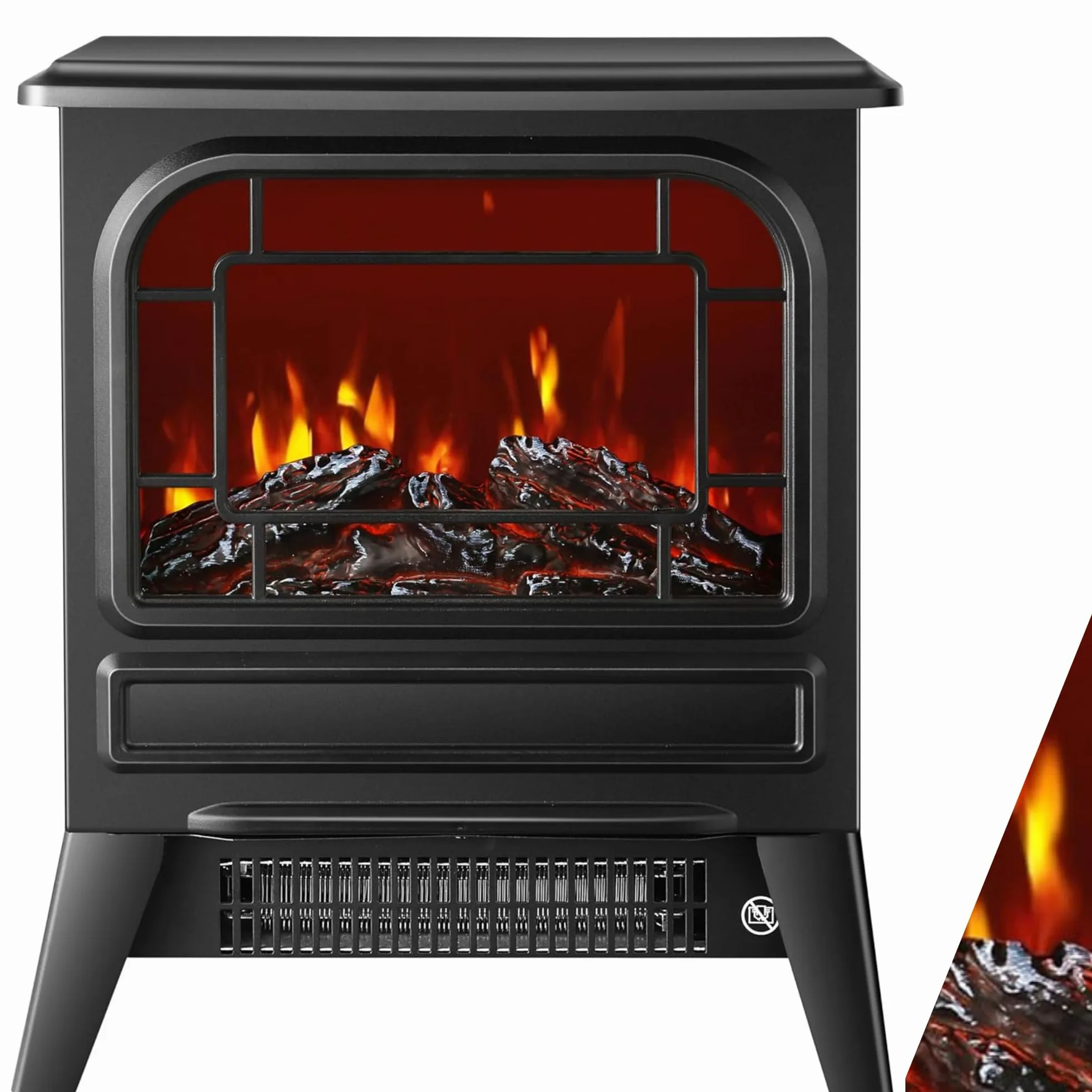 Camino elettrico con termoventilatore, 1950 W, camino elettrico, riscaldamento a LED, effetto fiamma, riscaldamento a bassa rumorosità, colore nero