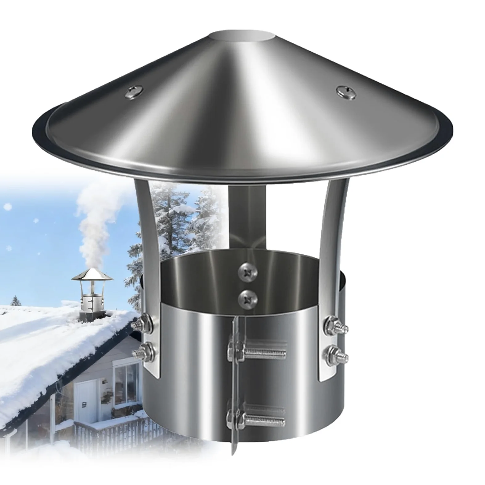 Comignolo Canna Fumaria Inox 201, Antipioggia Antivento Regolabile | Comignolo Antivento Antipioggia Rotondo, per Camino, Tubo Stufa e Ventilazione Esterna del Tetto(220mm/8.6in)