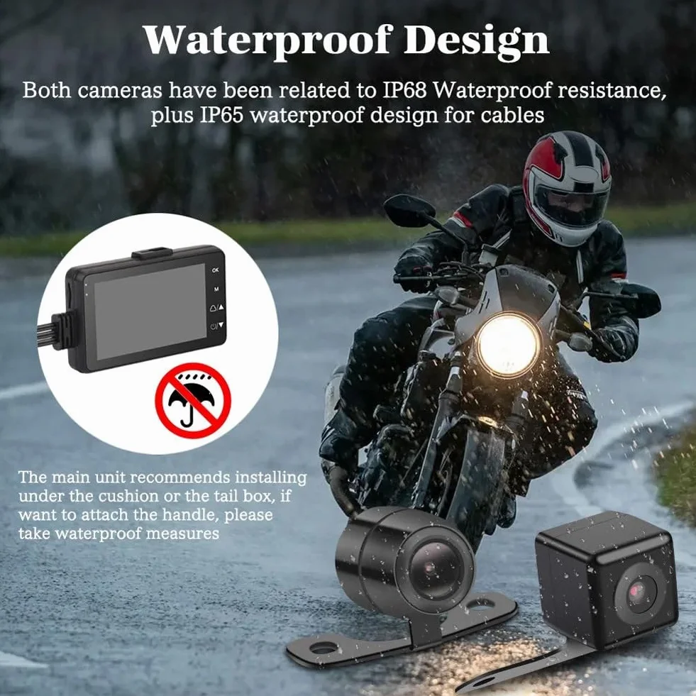 Telecamera DVR per moto con telecamera anteriore posteriore Dual Video Registrazione in loop impermeabile Registratore di guida per moto Sostituzione