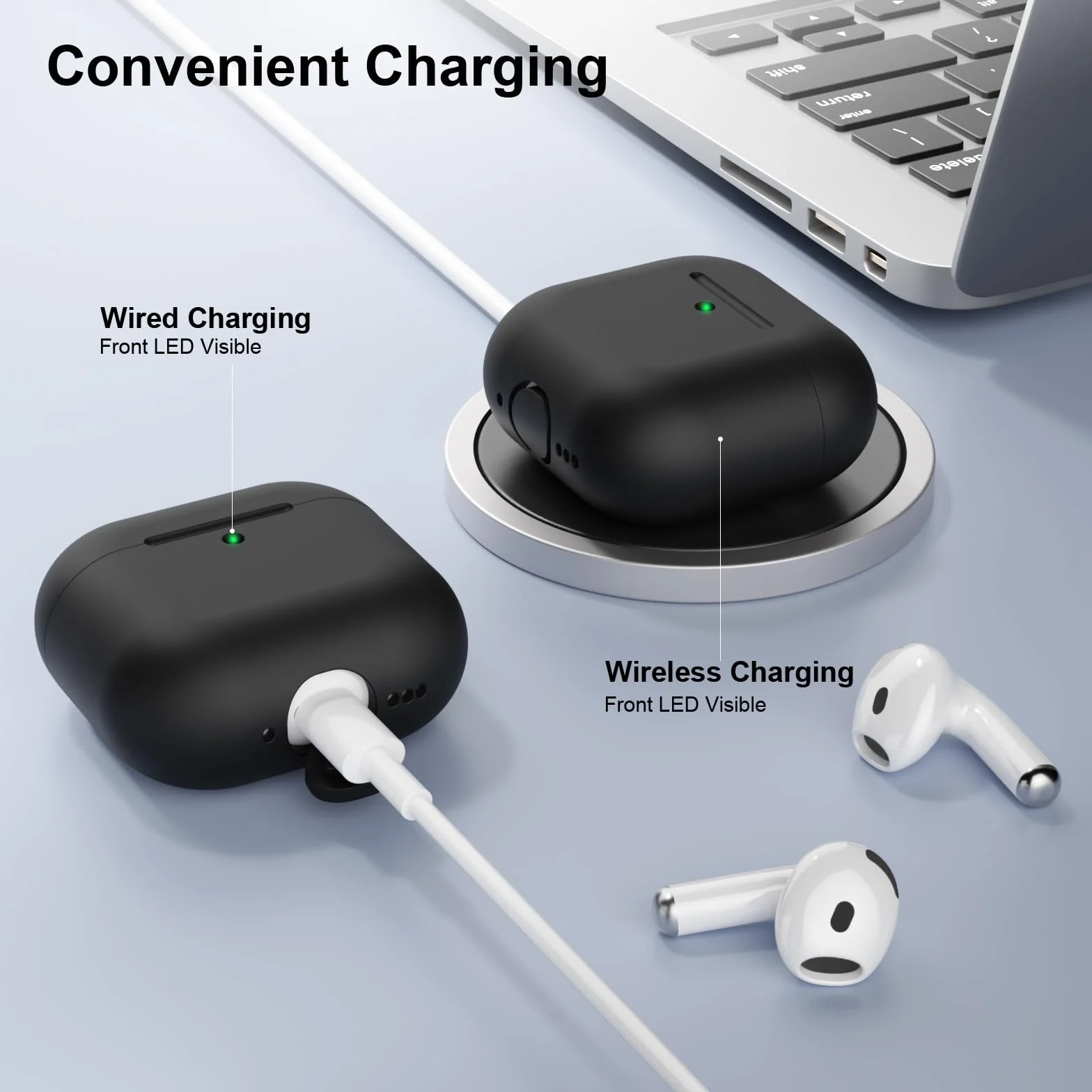 Custodia Compatibile con AirPods 4 (2024) Custodia Case, Case Protettiva Antiurto Antiscivolo in Silicone per AirPods 4a Generazione Cover Custodia, LED Frontale Visibile, Nero