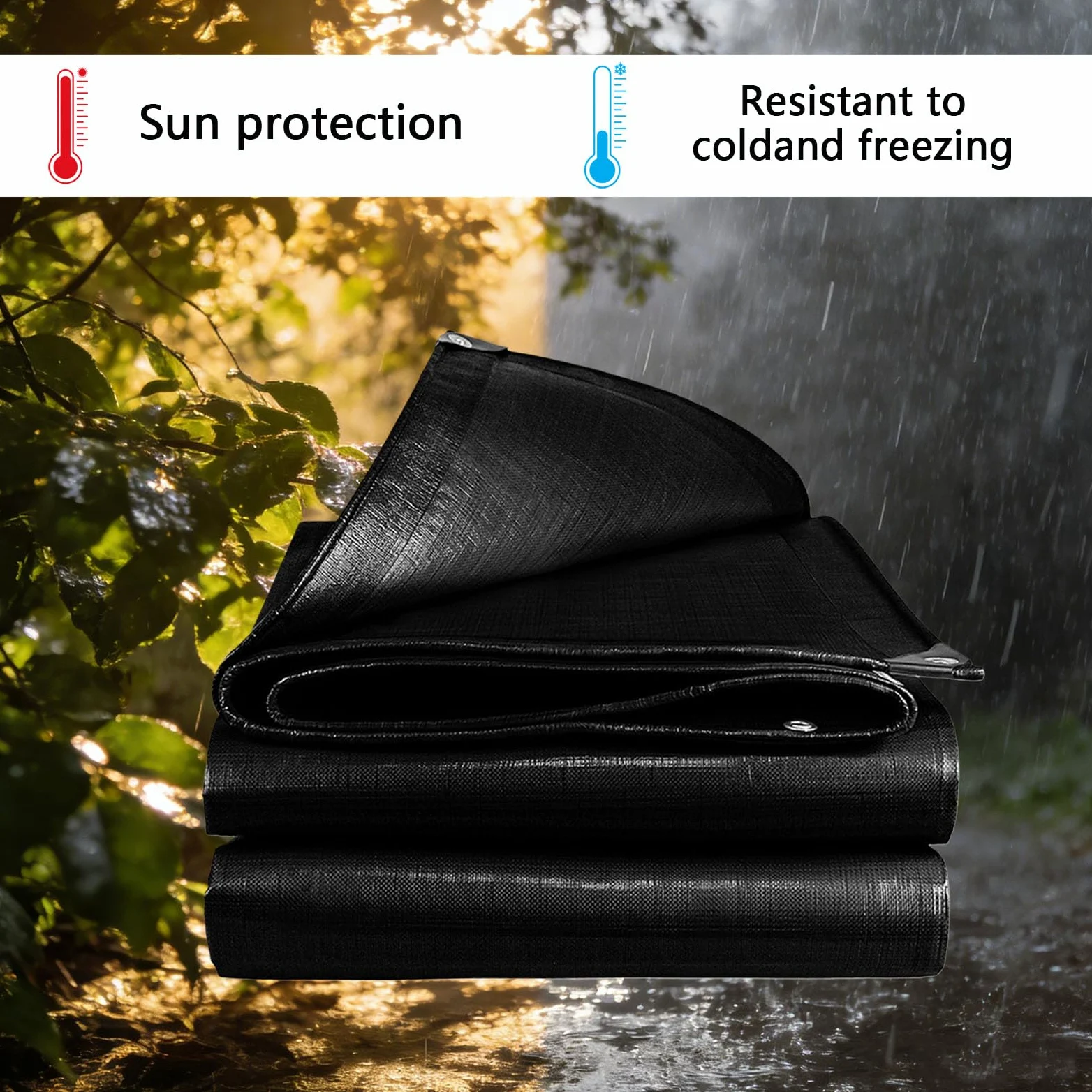 Heavy-Du - Telone impermeabile 220 x 260 cm, in resina resistente agli strappi, per legno, piscina, tupolini, auto, protezione UV contro sole, pioggia, raggio, colore: nero