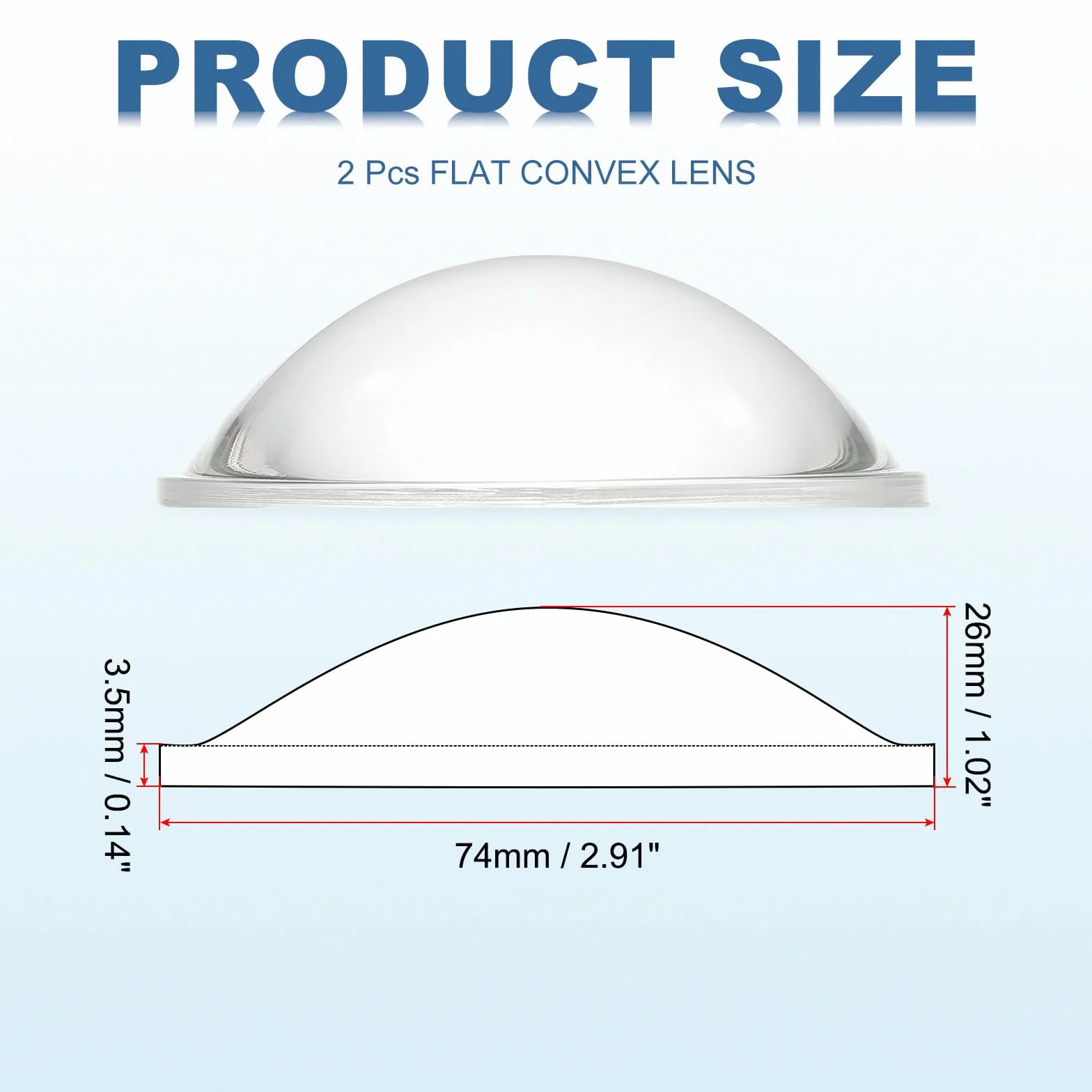 PATIKIL Diametro 74mm Lente Convessa Piatta, 2 Pezzi Altezza 26mm Vetro Borosilicato Alto Lente Ottica Convessa Condensatore Con Bordo Per Torcia Auto Bicicletta Faro, Trasparente 3.5mm