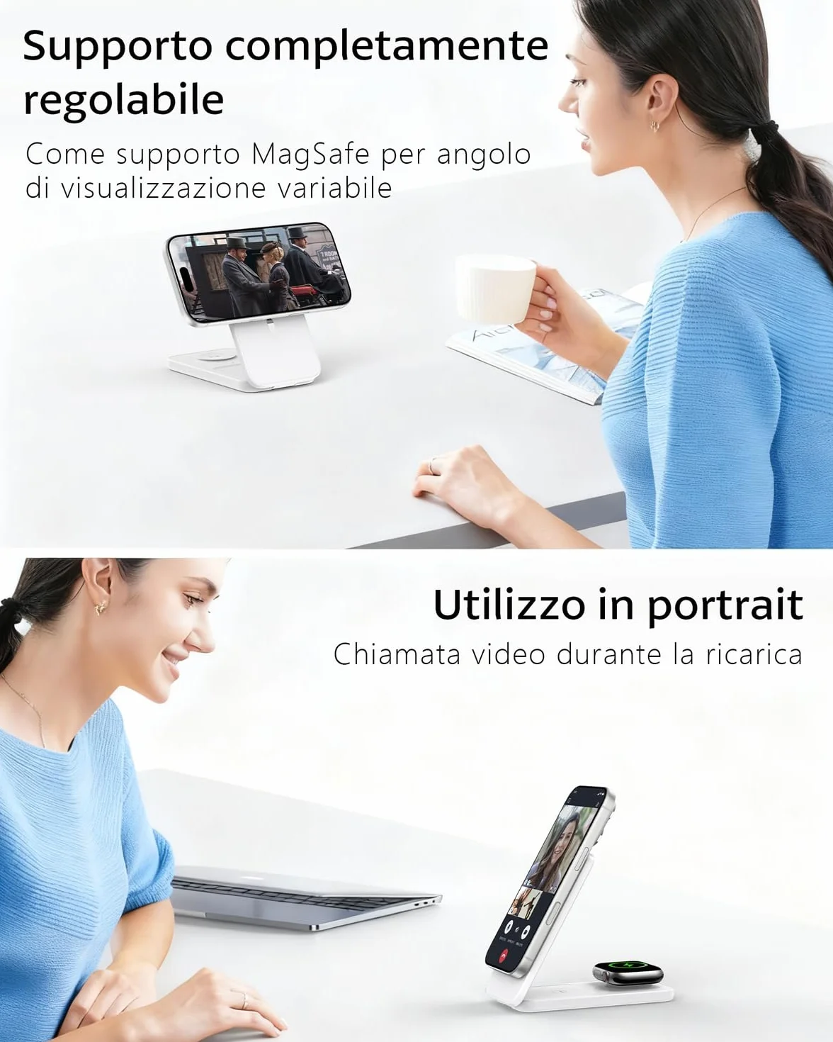 Caricatore Wireless 3 in 1 Compatibile MagSafe, Stazione di Ricarica Magnetica Pieghevole 15W per iPhone 12-17, Apple Watch e AirPods Dock di Ricarica Wireless per Scrivania Comodino e Viaggio