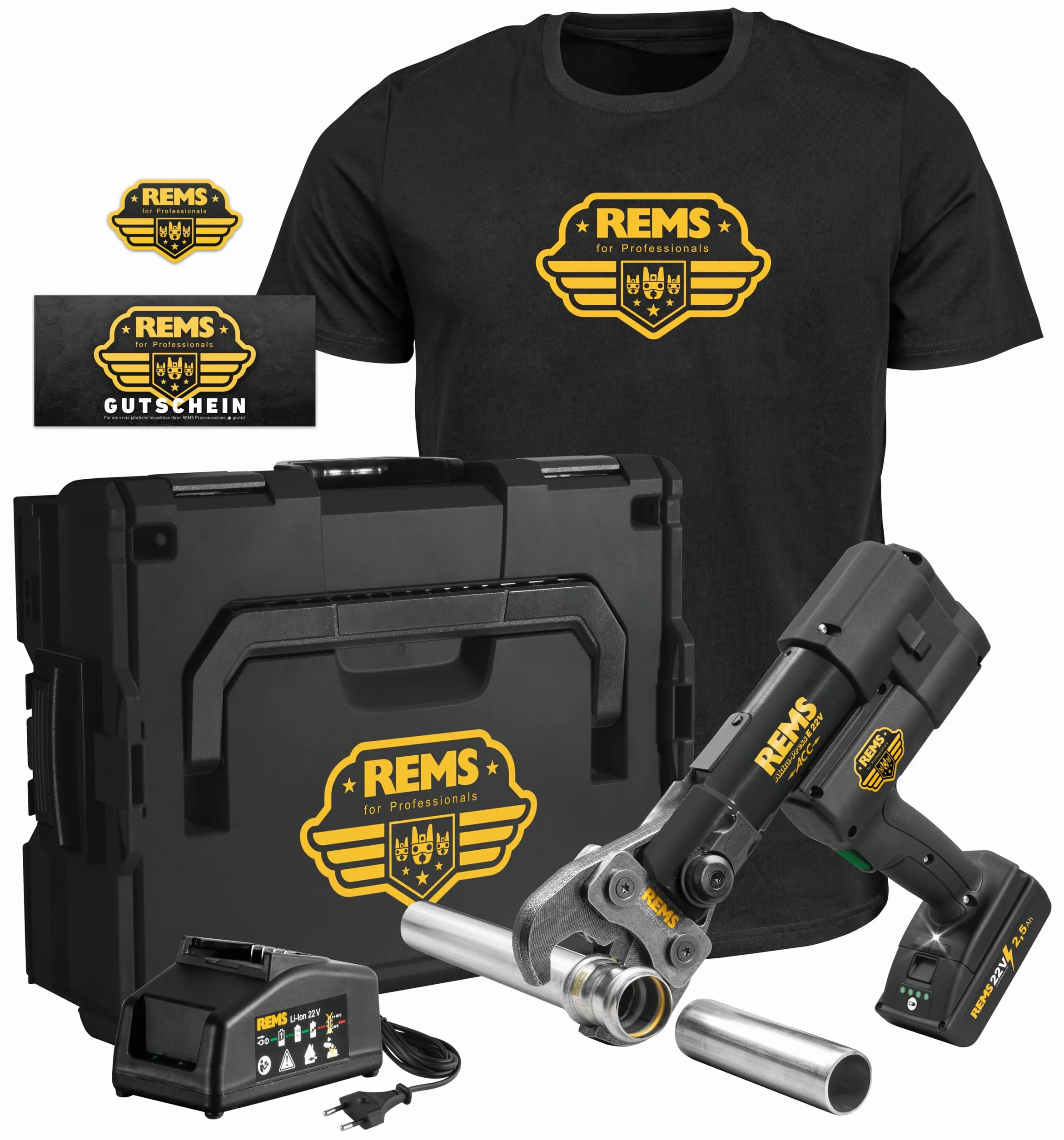 REMS Pressa a batteria E 22 V ACC Limited-Edition DEU 2024, 32 kN, per pinze a pressione e anelli di pressione 576062 RLE