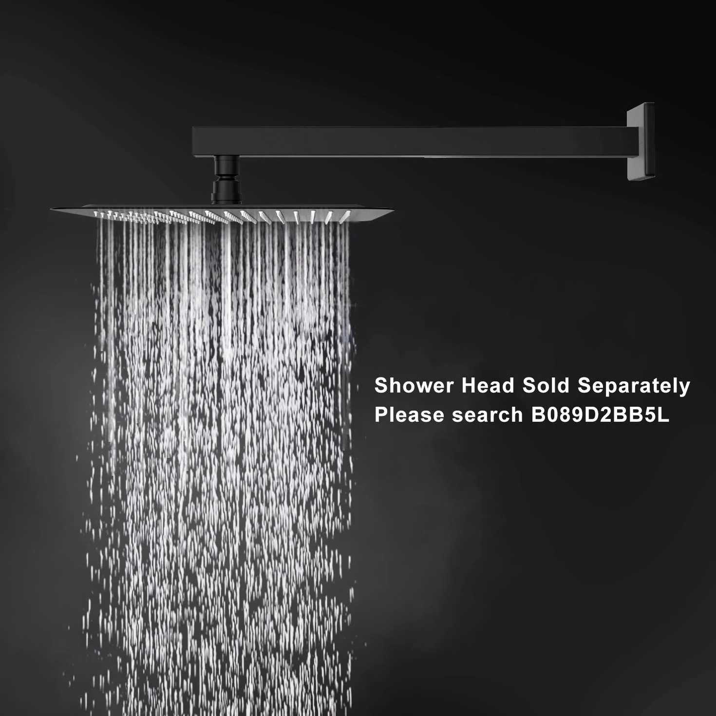 Rainsworth Braccio Doccia da Parete per Doccetta Quadrata 400MM, Acciaio Inossidabile, Nero