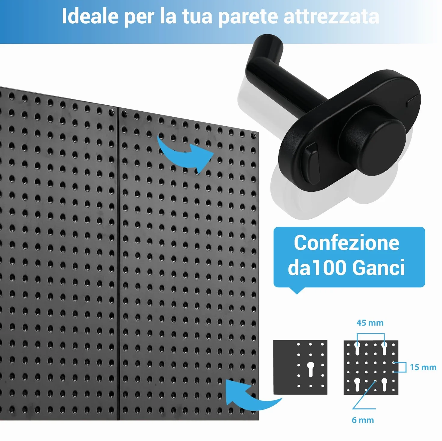 Crisalide Ganci Per Pannelli Forati Portautensili Plastica Ferro Zincato Confezione Da 100 Pezzi