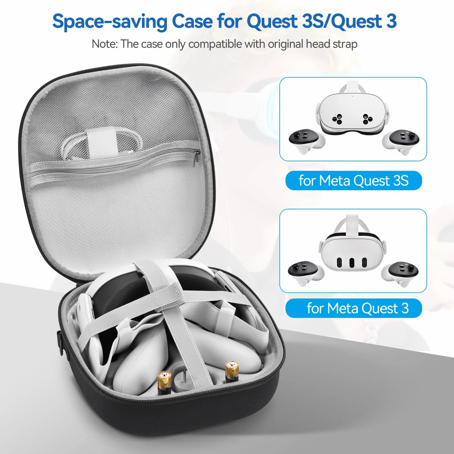 Plowaroe Custodia rigida compatibile con Meta Quest 3S/Quest 3 Ufficiale Original/Elite Strap VR Gaming Headset, portatile Travel Vision Pro Case per Touch Controller Accessori