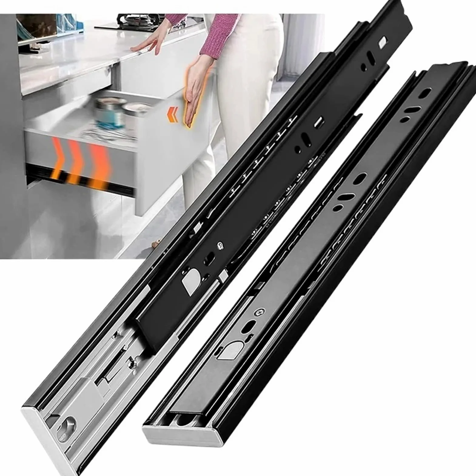 Guide Per Cassetti 45mm Push-open Drawer Slides Mute Track Rebound Three-Section Rail Hardware Accessories per cucina(14 inch (35cm))