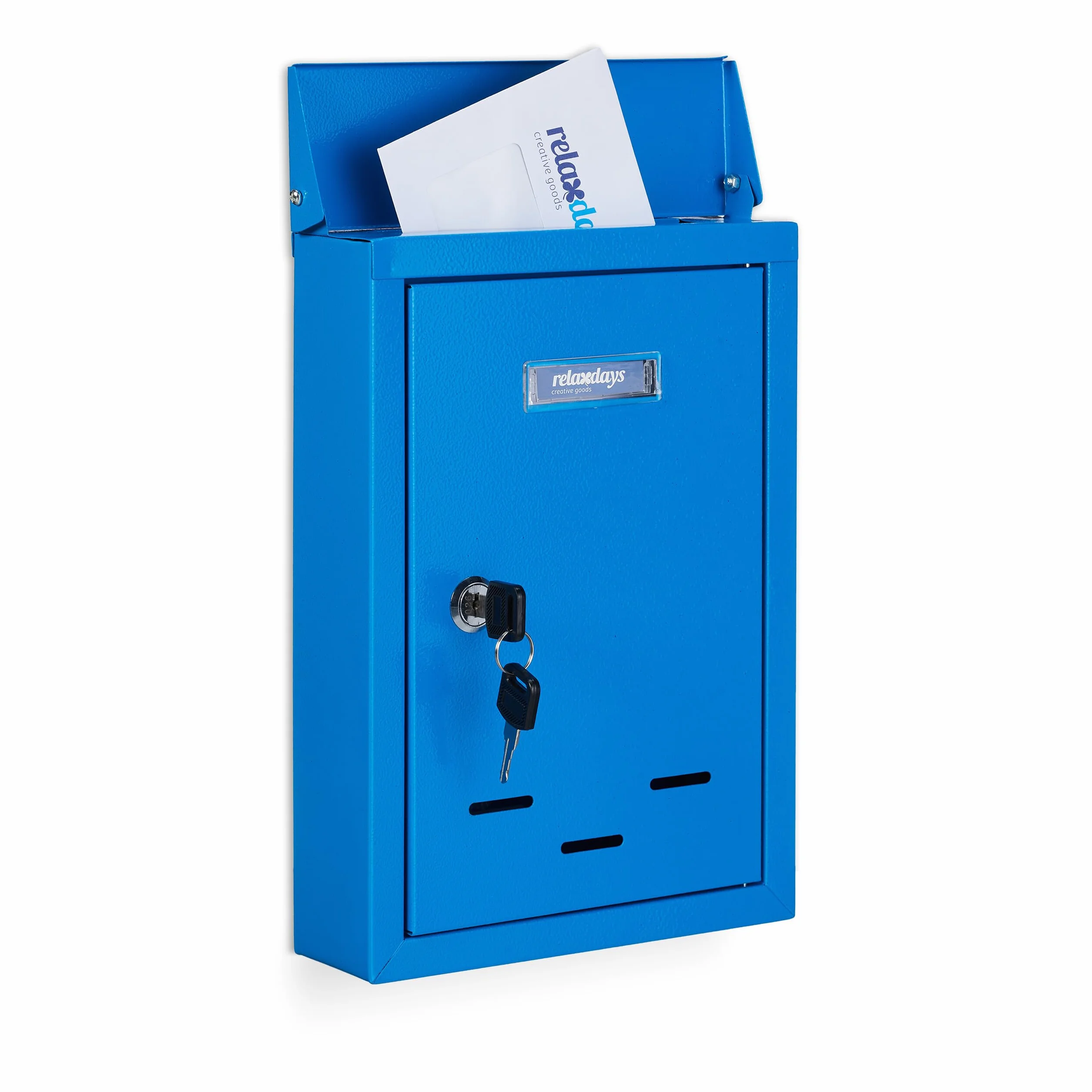 Relaxdays Cassetta della Posta Metallo Buca Lettere 30,5x21x7 cm Blu 2 Chiavi