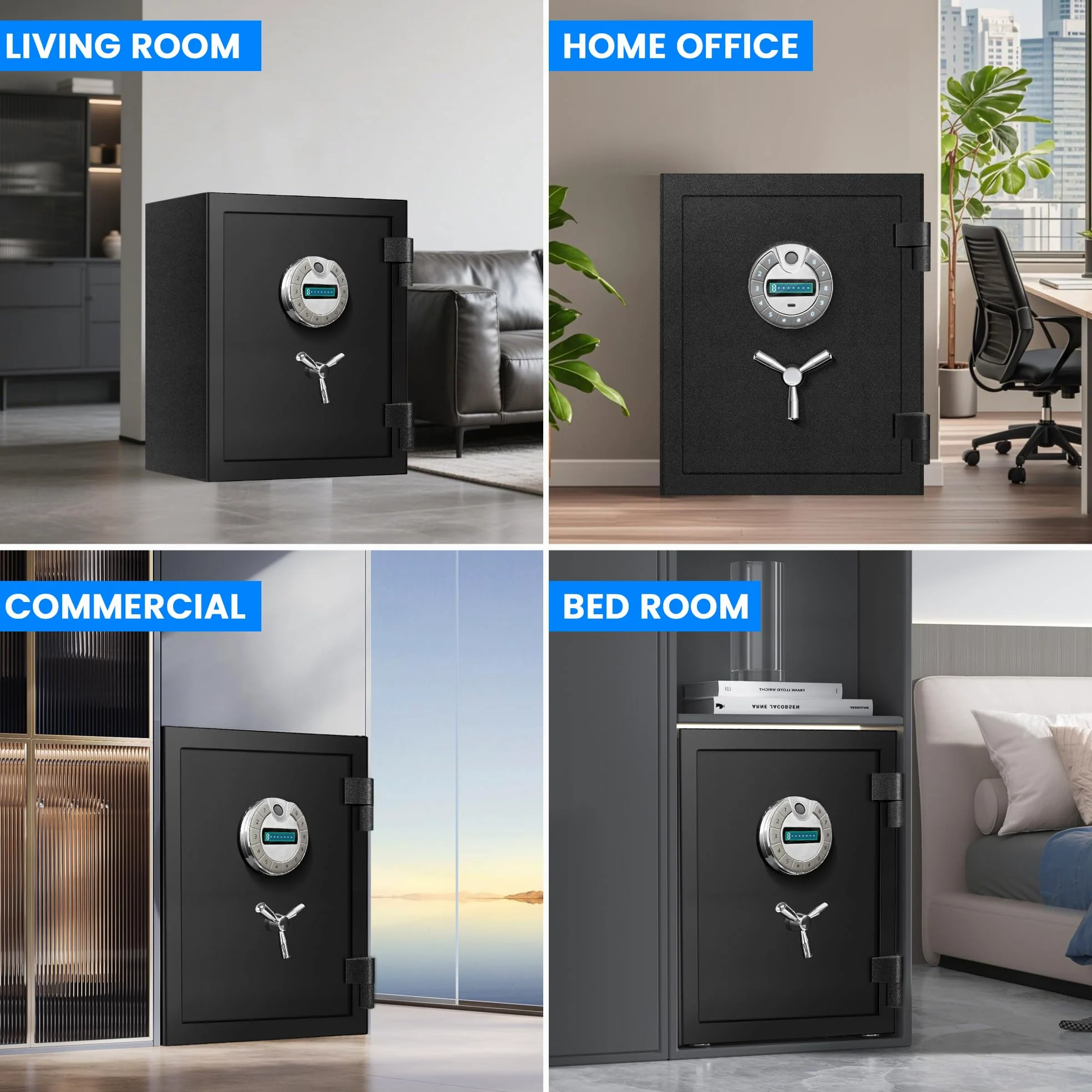 Cassaforte ignifuga CuFt 6.0 con accesso biometrico - Corpo in acciaio rinforzato (oltre 40,8 kg), doppi ripiani regolabili, display LCD e guarnizione antincendio termosaldata per la sicurezza