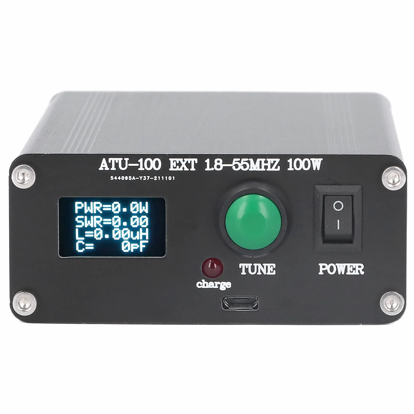Sintonizzatore automatico dell'antenna ATU-100 1.8-50MHz, sintonizzatore automatico dell'antenna a onde corte aperto da 100W, tester in lega di alluminio OLED da 0,95 pollici con alloggiamento
