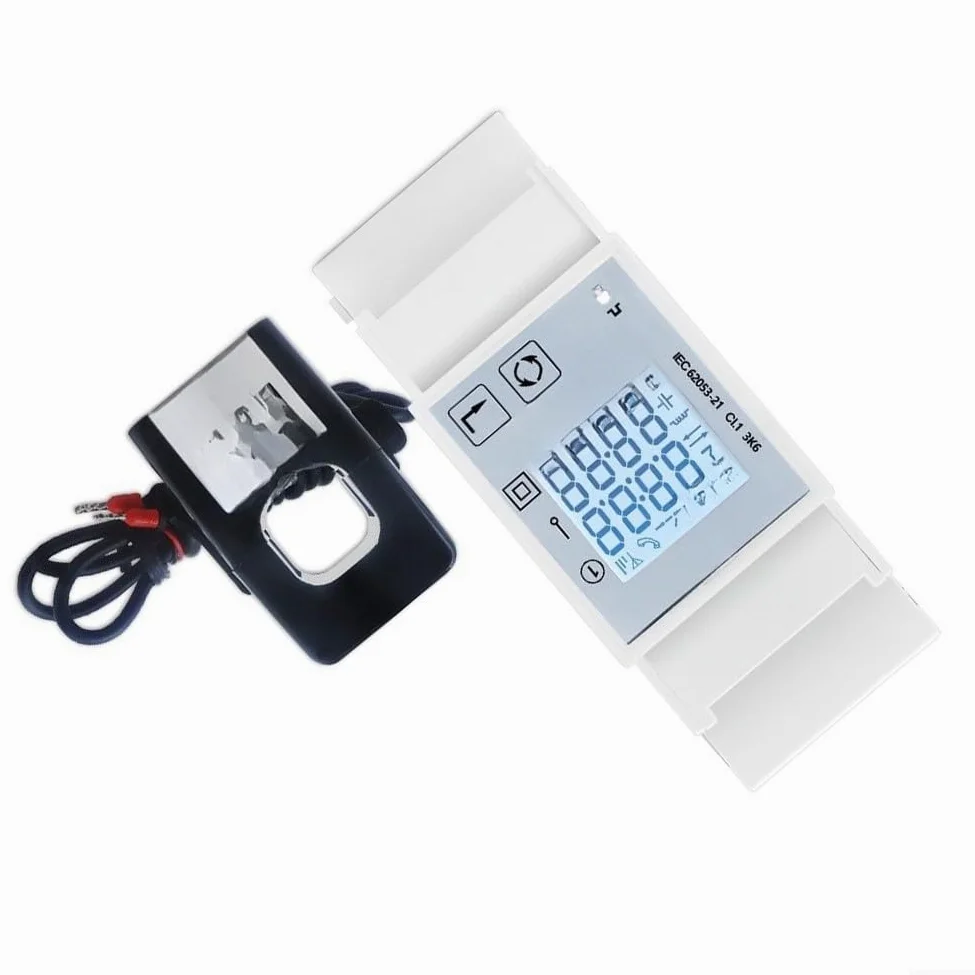 Contatore di corrente su guida DIN monofase RS485 contatore di energia | RS485 Comunicazione, monofase, esterno per ct, monitoraggio solare PV, dati in tempo reale