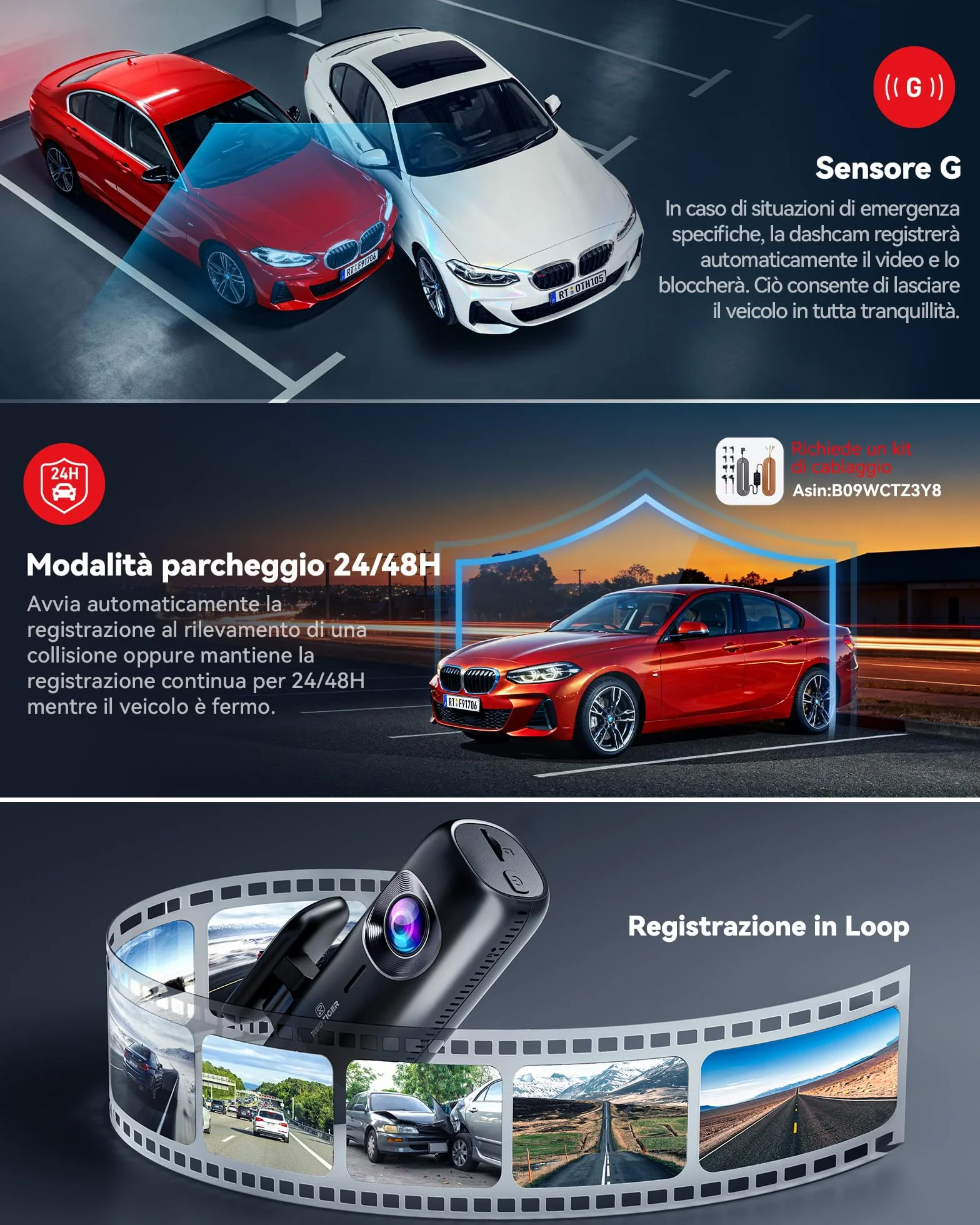 REDTIGER Dash Cam Auto 4K + 1080P, Anteriore e Posteriore, Dashcam Auto con WiFi e GPS, Registrazione in Loop, Modalità Parcheggio, Controllo APP,Supporto Massimo 256 GB(F9)