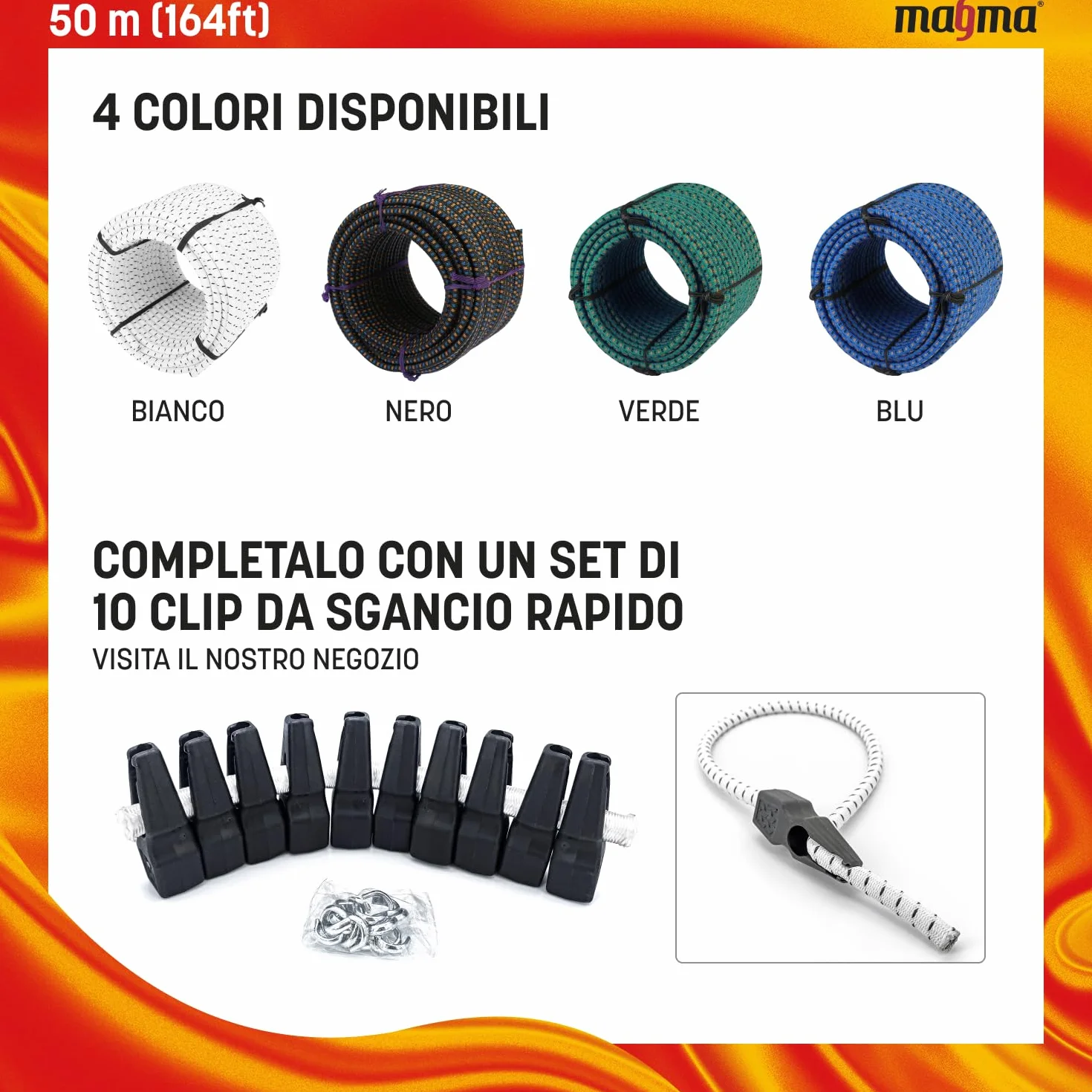 Magma Rotolo di Corda Elastica 25m | Corde Elastiche da 8 mm di Diametro per Pesca, Vela, Campeggio, e Fissaggio Teloni | Extra Forte, Per Interno, Esterno, Giardino e Auto | (Bianco)