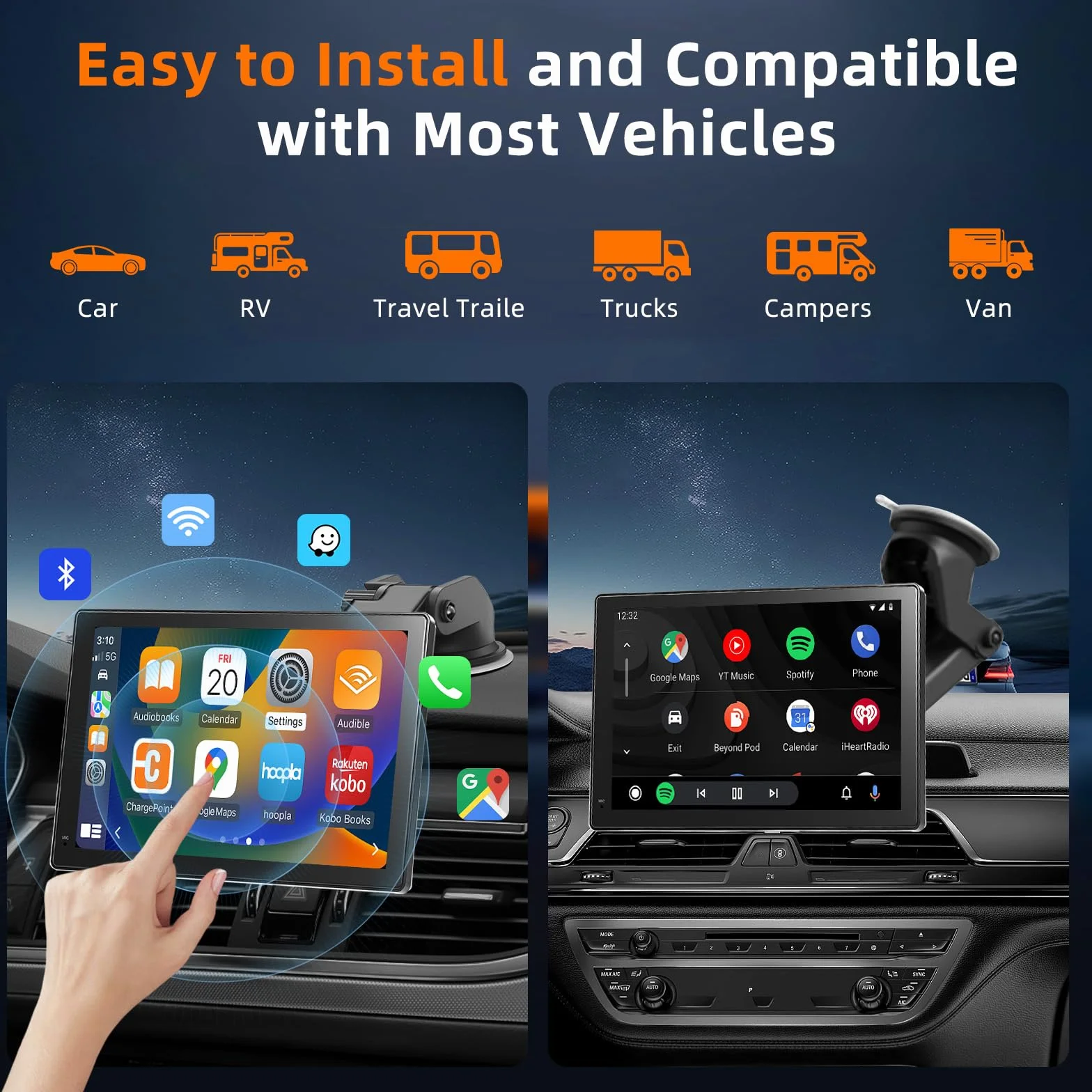 Schermo Per Auto Portatile con Carplay Wireless Andriod Auto,Display da 7 Pollici HD Touchscreen,Autoradio with Mirror Link, Bluetooth, Voice Control, Navigazione GPS,FM Trasmettitore, AUX, Airplay
