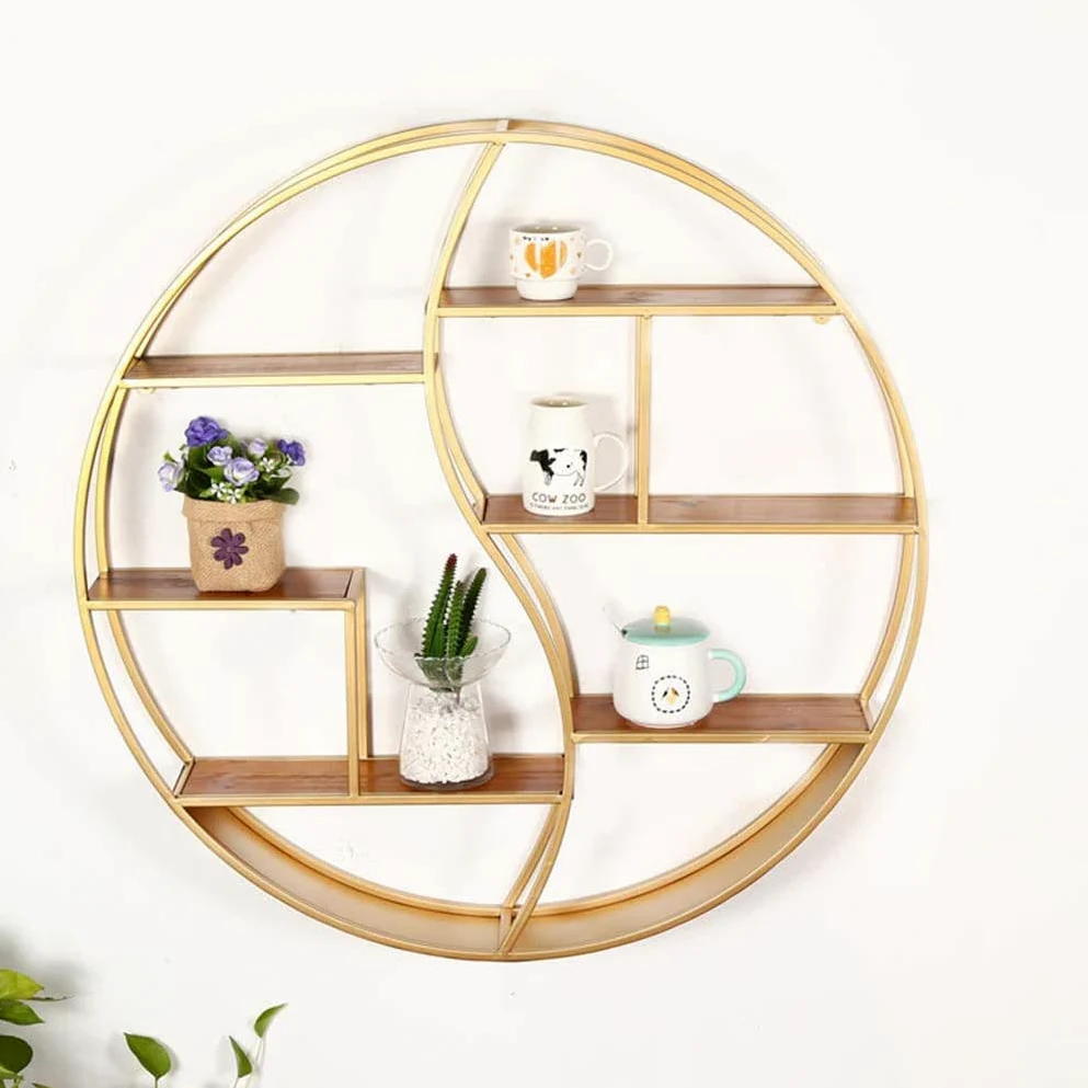 Scaffali fissati al muro creativi, scaffali circolari dell'interno multifunzionali nel salone, scaffali decorativi, scaffali multifunzionali dell'esposizione delle materie prime,,D'oro,80CM