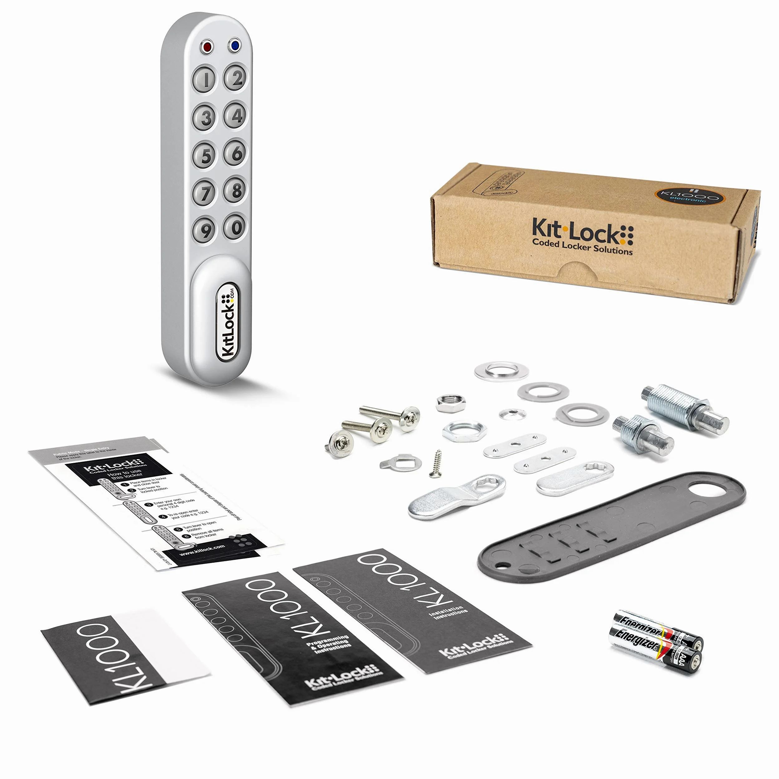 KitLock Serratura elettronica KL1000 | per armadietti e mobili | senza chiave con serratura a combinazione | verticale | argento