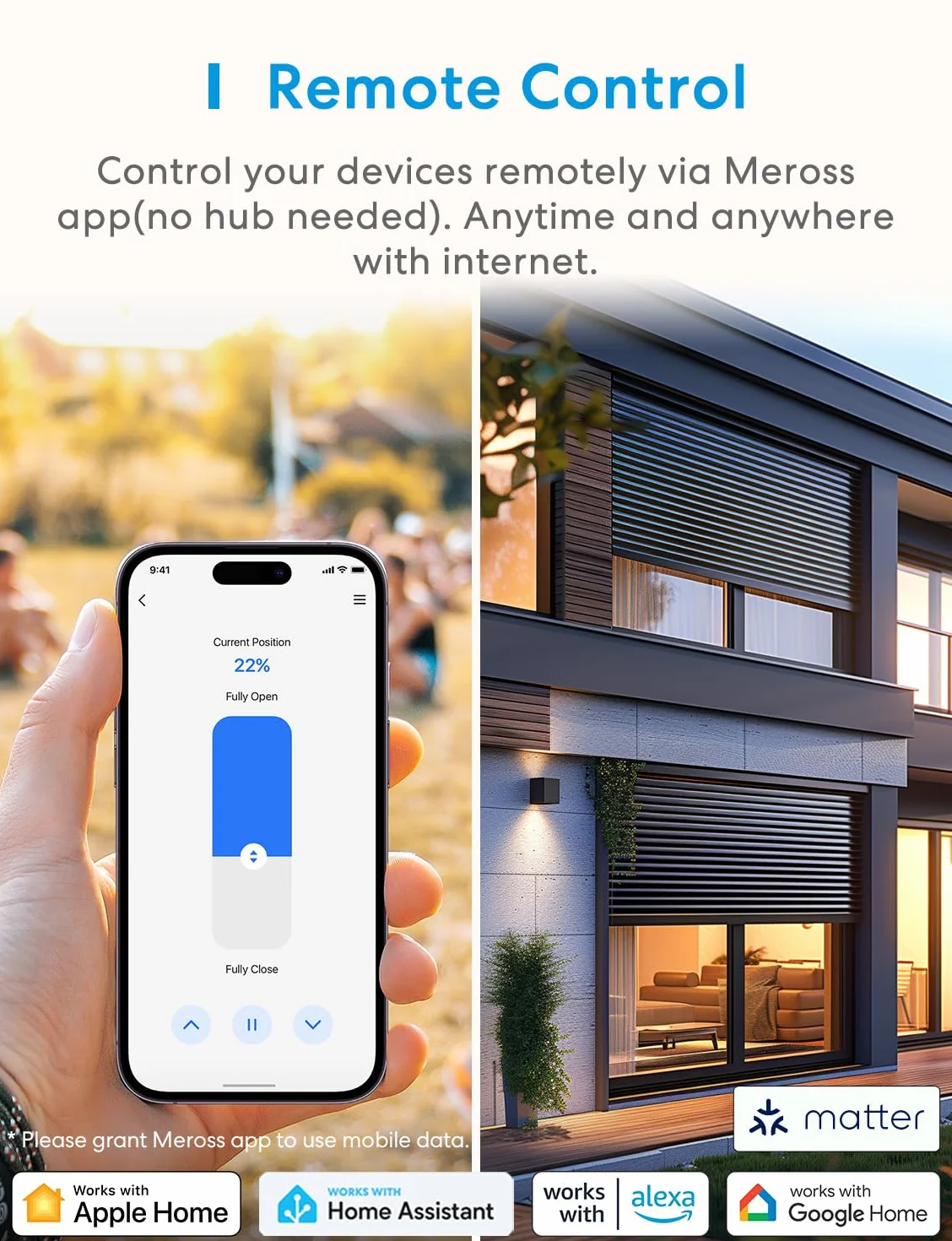 meross Interruttore per tapparelle opaco Smart (cavo neutro necessario), interruttore per tenda compatibile con HomeKit, Alexa e Google Home, controllo percentuale, controllo vocale e telecomando