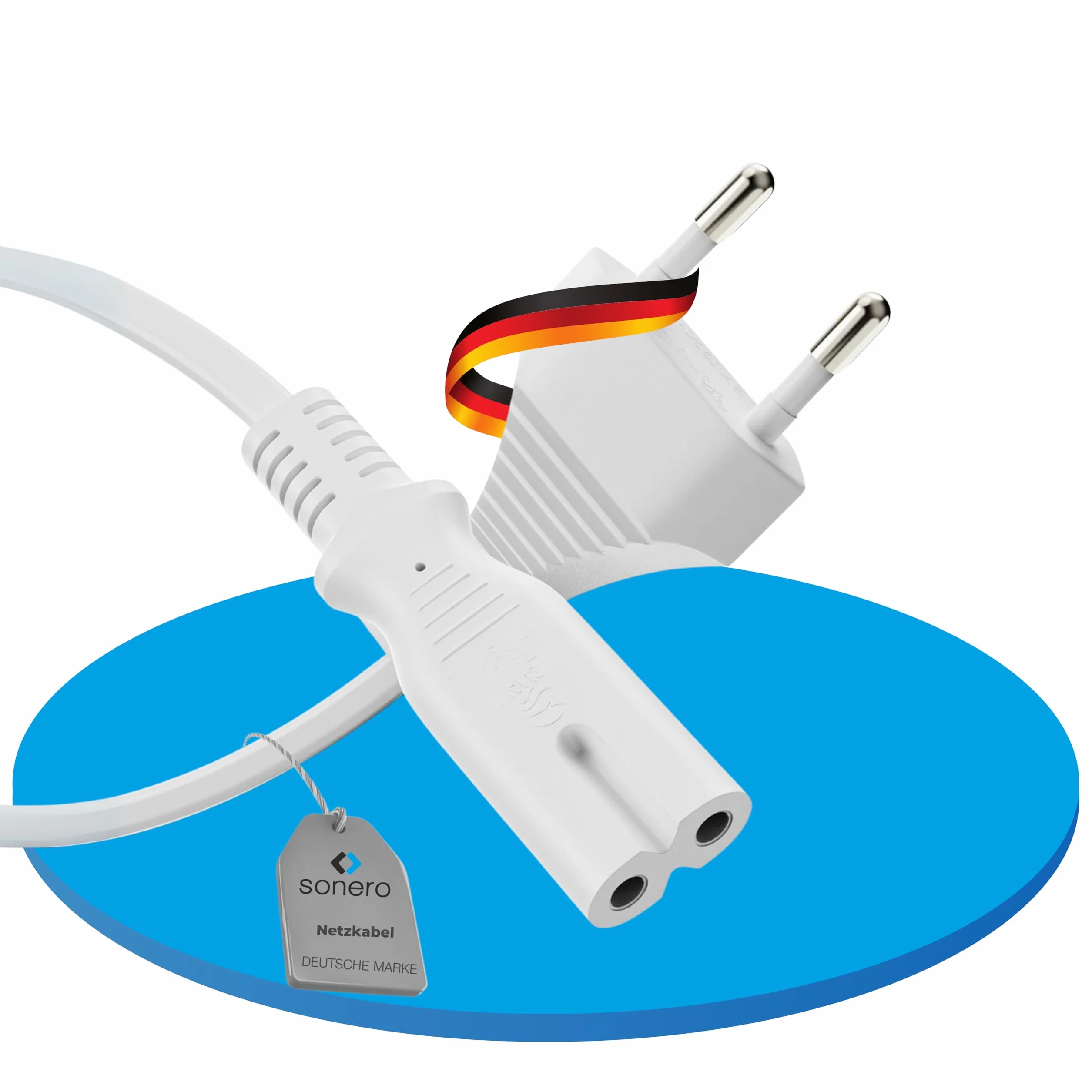 Sonero® Euro-Cavo di alimentazione, cavo di alimentazione per elettrodomestici, spina Euro a presa IEC C7, 3,00 m, bianco