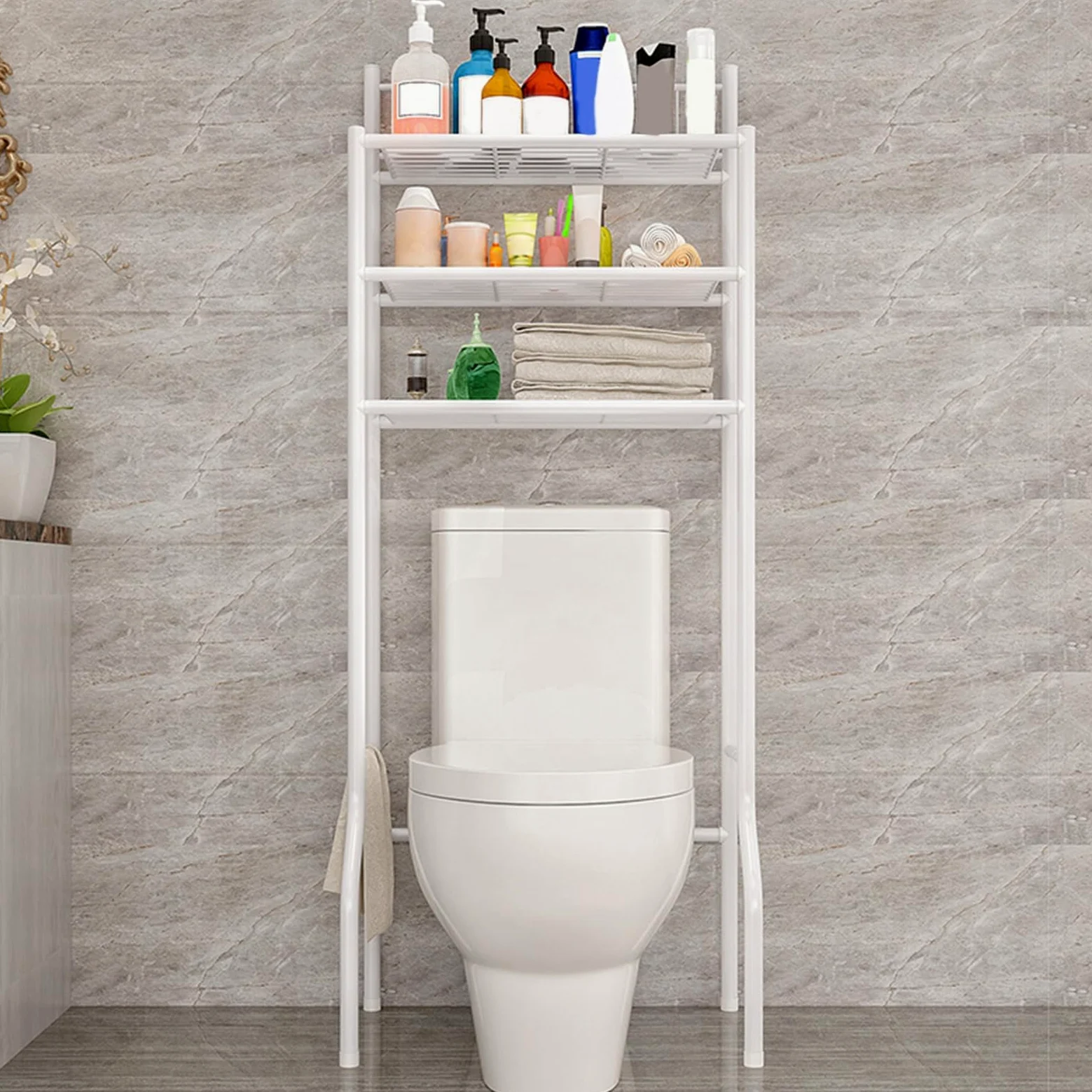 Mensola portaoggetti sopra Il WC | Mensola in Metallo a 3 Livelli salvaspazio per Piccoli spazi, Lavanderia, Appartamento, dormitorio - Asciugamani e bagnoschiuma Ideali