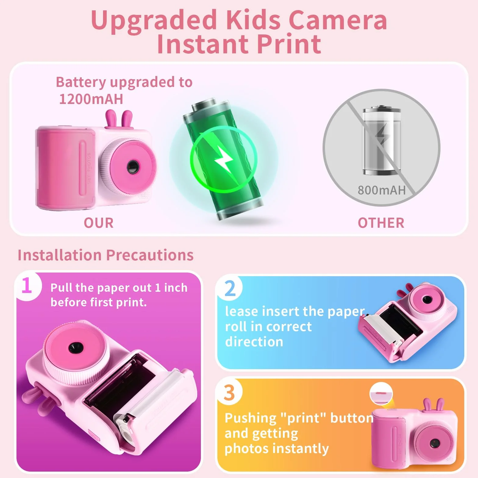 KC5 - Fotocamera a stampa istantanea per bambini (rosa)