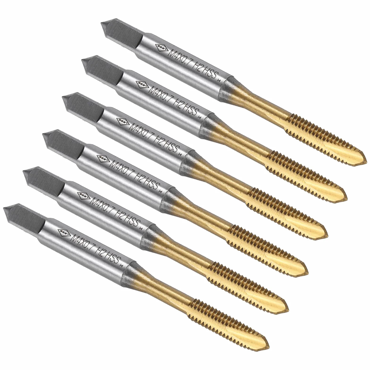 QUARKZMAN Maschio a Punta Spirale M4 x 0.7 Filettatura Rettificata H2 Acciaio Rapido 6542 Rivestito Titanio 6pz