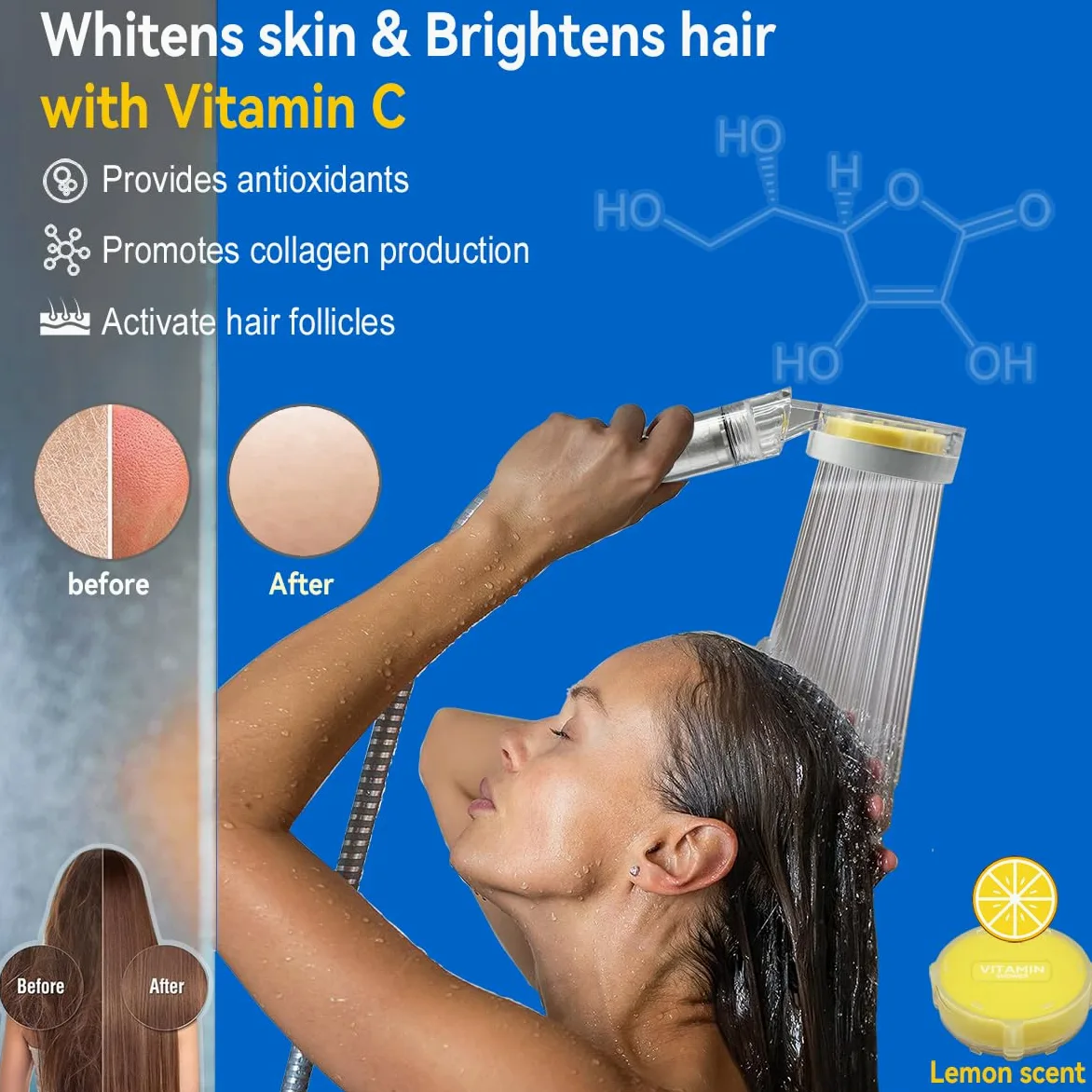 ALTHY Soffione Doccia Filtro Vitamina C, soffione doccia con filtro SPA, rimuove polvere, ruggine, cloro e metalli pesanti - prenditi cura della tua pelle e dei tuoi capelli(Con 1VC + 4PP Filtro)