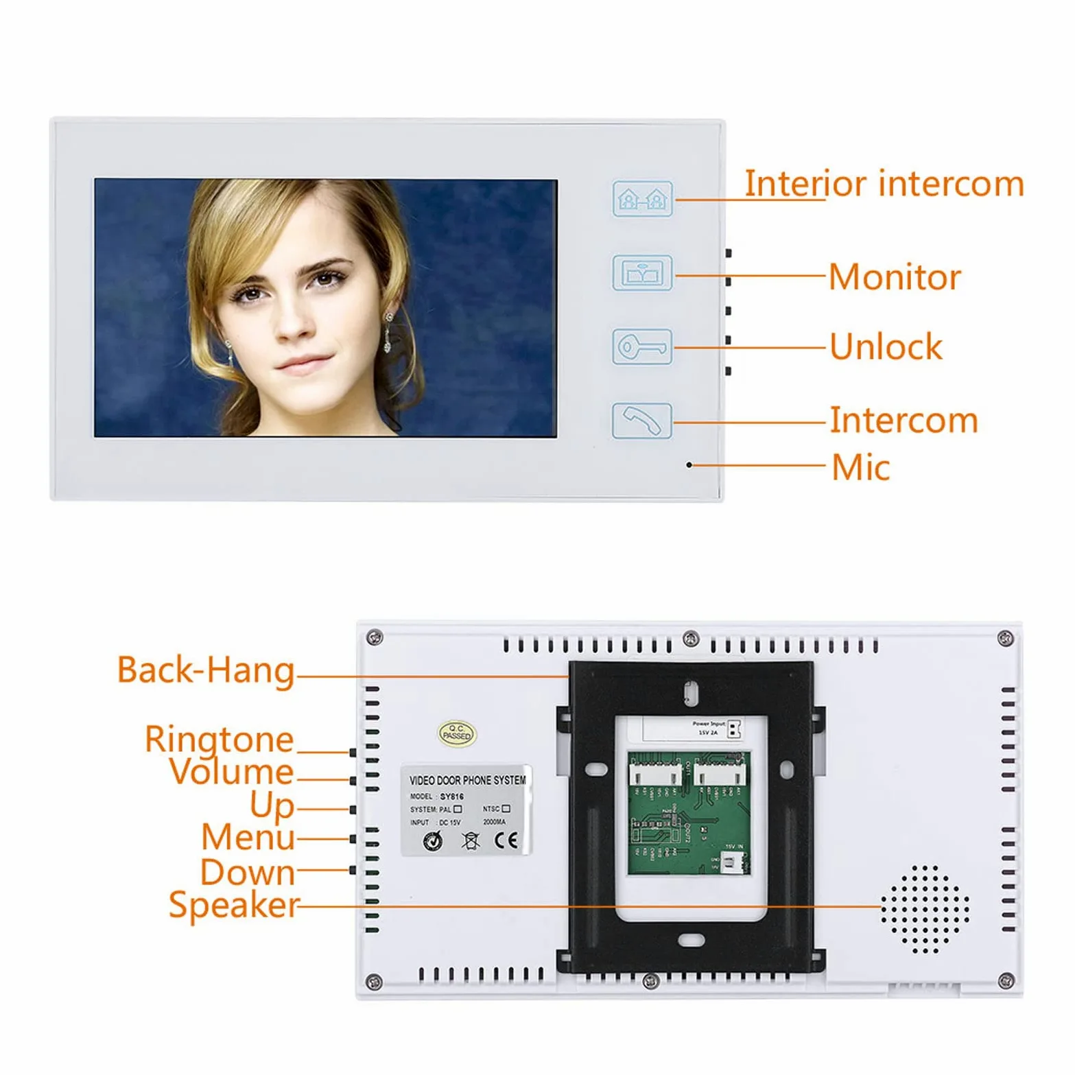 Sistema Videocitofono da 7 Pollici, Videocitofono Campanello Video HD LCD Vivavoce Monitor Videocitofono, Monitor Password Identificazione Impronte Digitali TFT Cablato con Visione Notturna per la(#1)