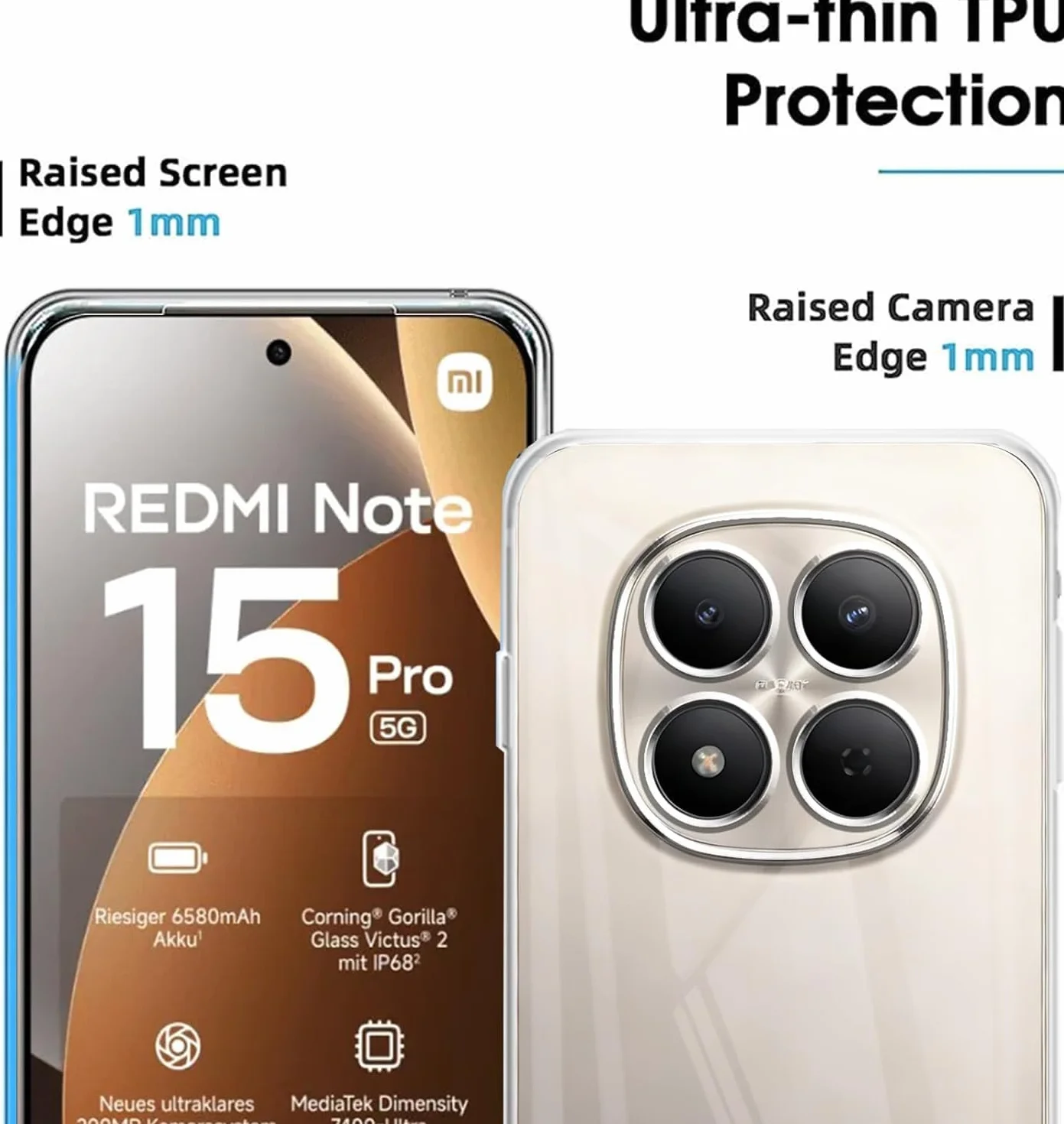 Captor Cover Xiaomi Redmi Note 15 Pro 5G, Custodia Trasparente in Silicone Morbido, Sottile, Anti-Graffio, Protezione Fotocamera, Anti-Ingiallimento, Resistente per Cover Redmi Note 15 Pro 5G