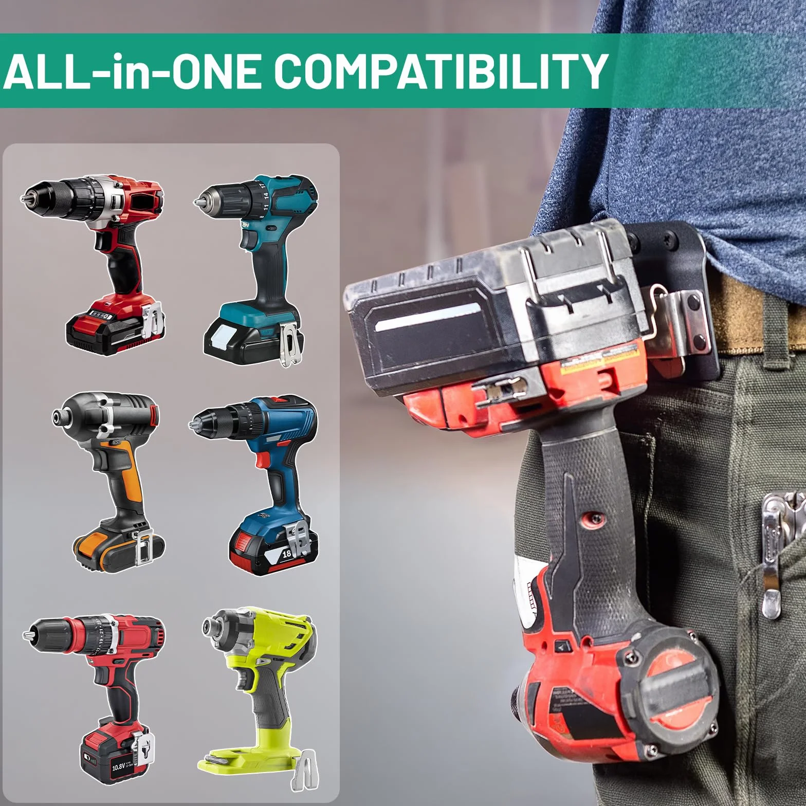 DBREAKS Porta Attrezzi da Cintura, Supporti per Metro a Nastro per Cintura, Supporto Clip-on in Acciaio Inossidabile 304, per Avvitatori ad Impulsi, Trapani Senza Fili, Chiodatrici, Metri a Nastro
