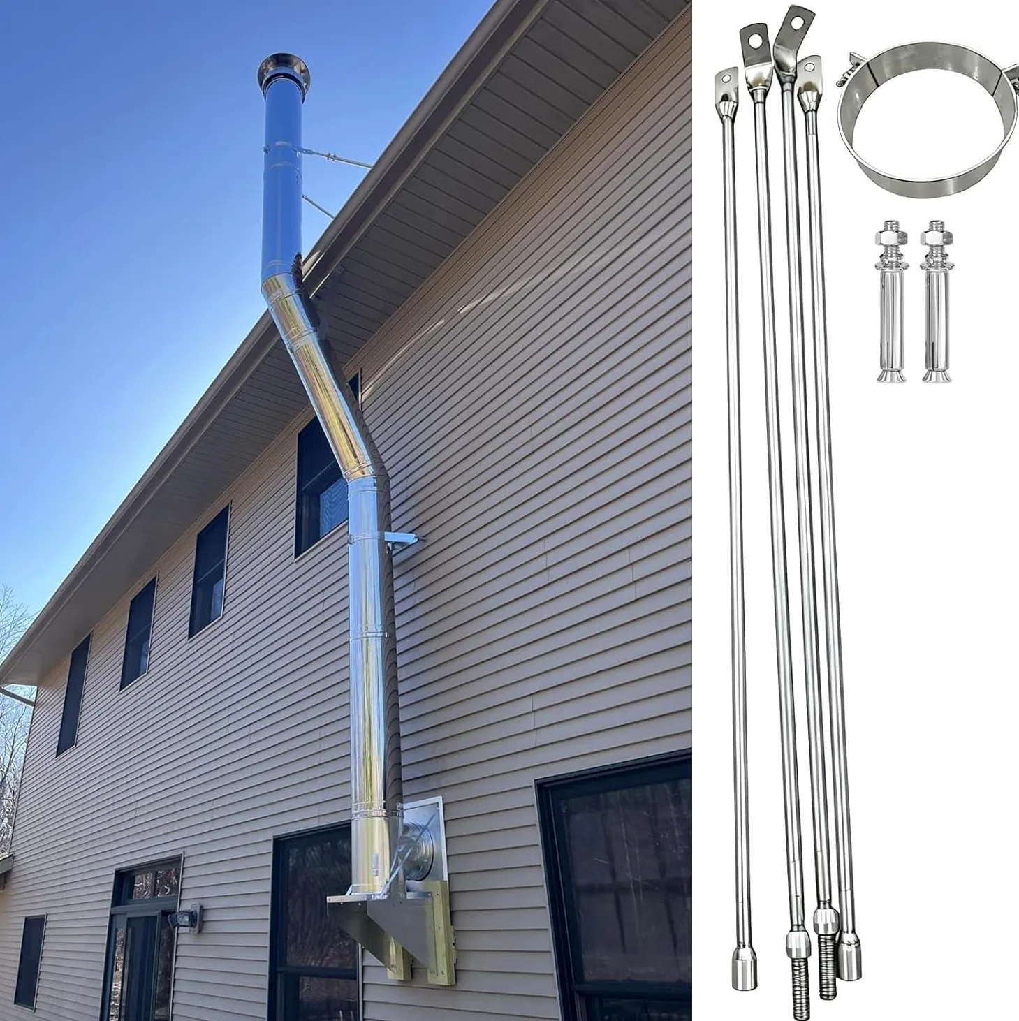 Acciaio Fissaggio Tubi Canne Collare Rinforzo esteso per Tetto Supporta Il Tubo della Stufa a Camino, Kit di staffe in Acciaio Inossidabile per Tubi da 8 cm a 25 cm(90mm Dia Hoop)