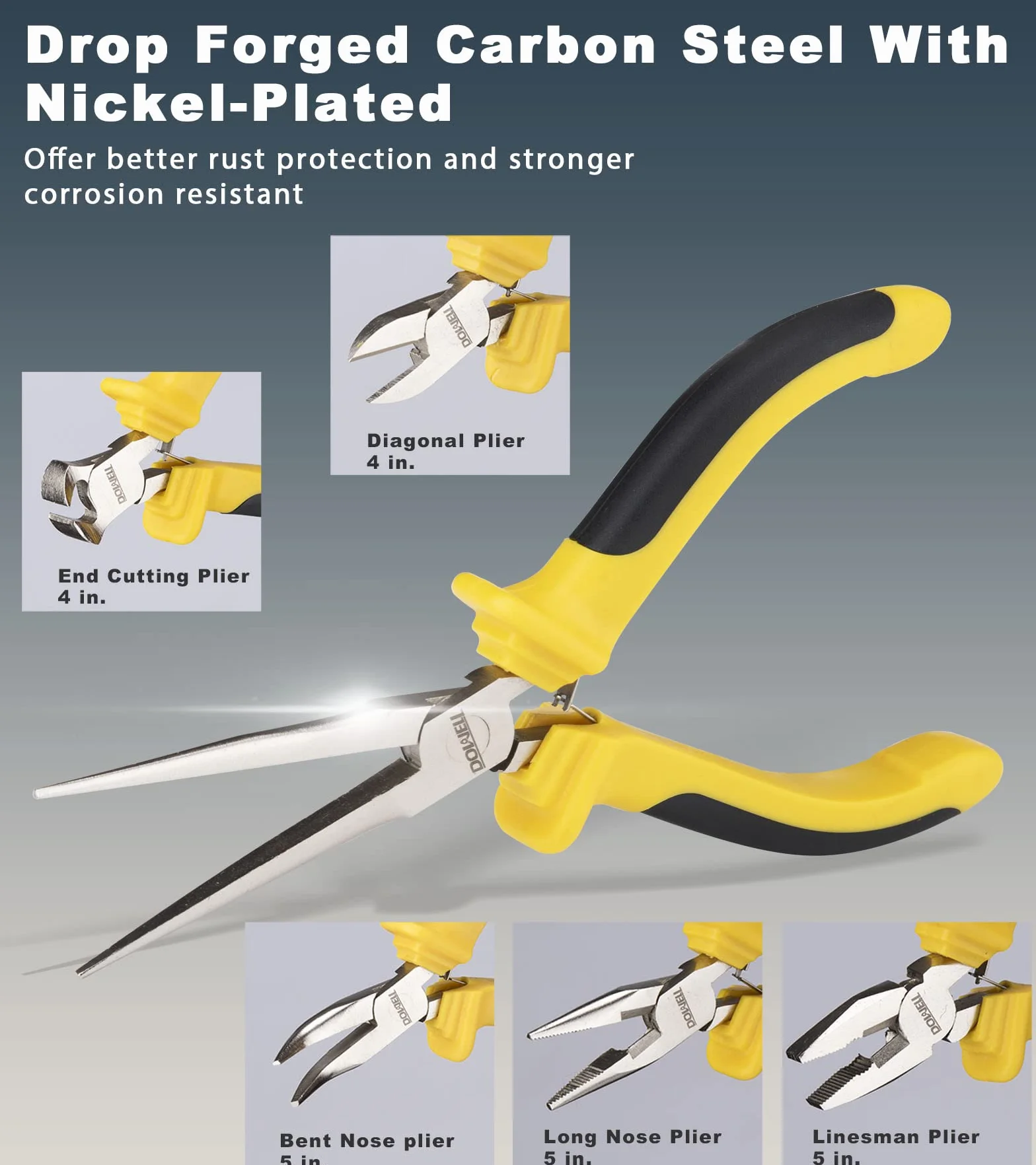 DOWELL Set 6 mini pinze ad ago diagonale a becco lungo piegato per taglio e guardalinee con custodia