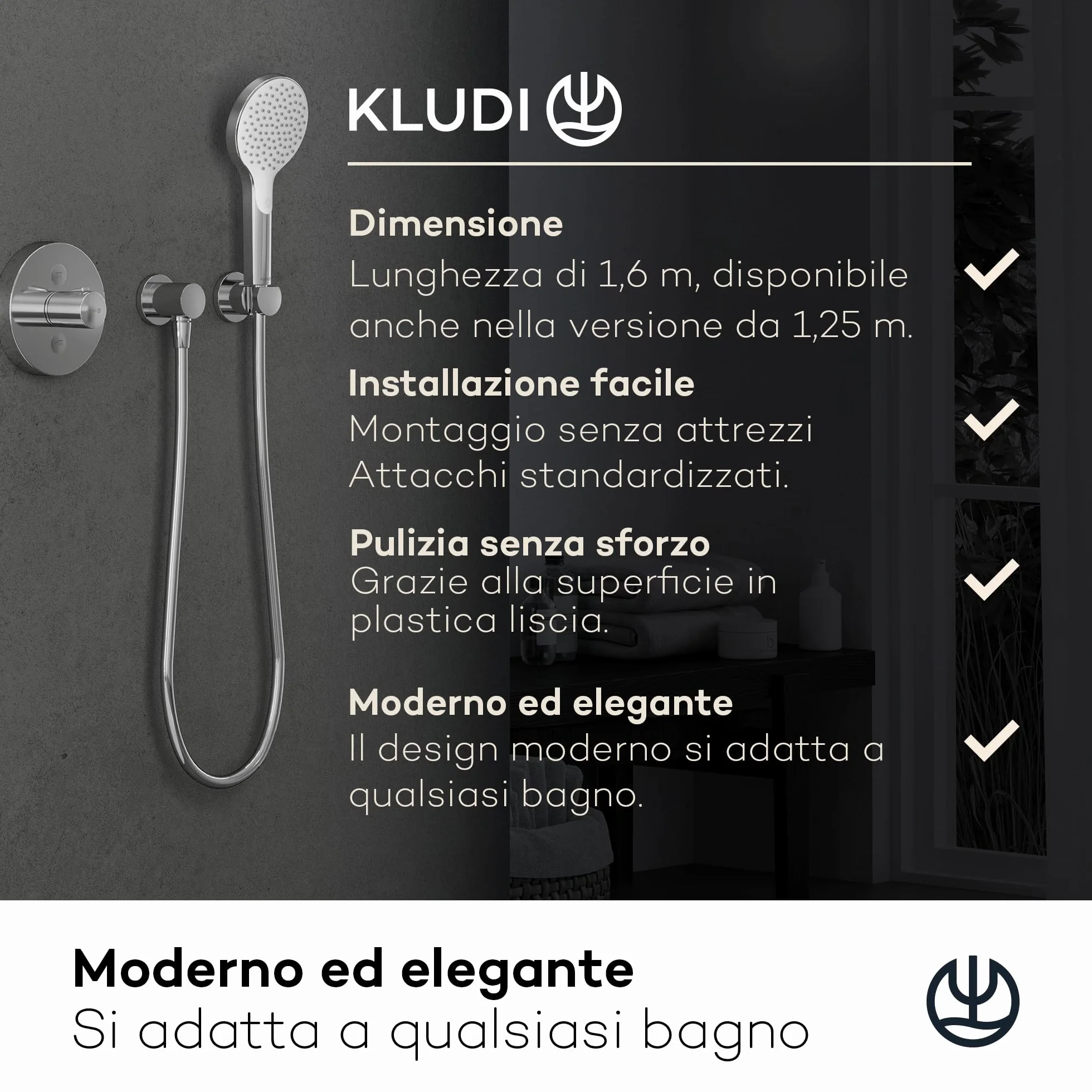 KLUDI-X3 tubo doccia universale 1,60 m, facile da pulire, flessibile doccia con doppia protezione antitorsione, resistente al kink, attacco standard, tubo flessible doccia cromo