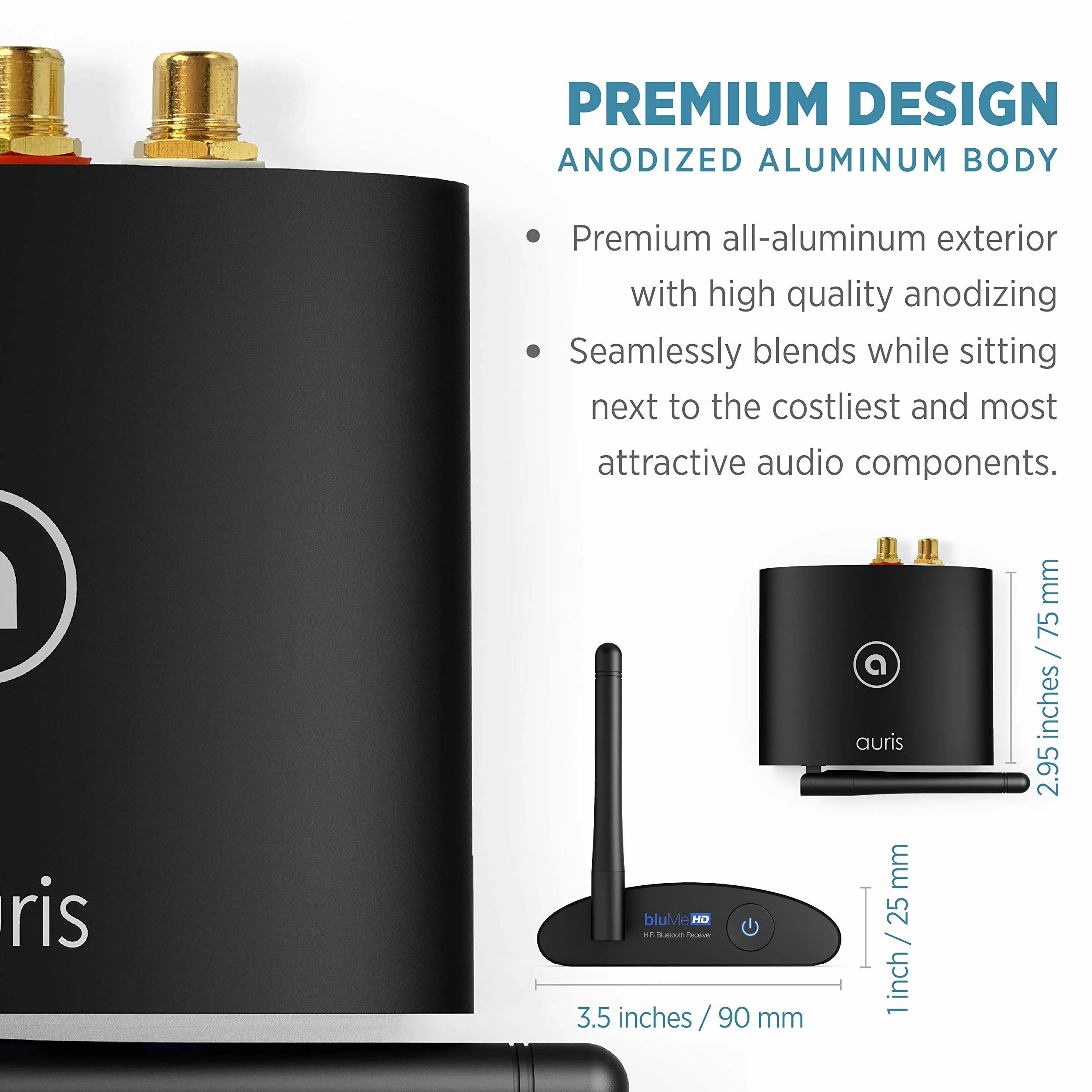 Auris Blume HD Long Range Bluetooth 5.3 Music Receiver Hi-Fi Wireless Audio Adapter with Audiophile DAC, LDAC & aptX HD for Streaming to Home Stereo, AV Receiver or Stereo Amplifier