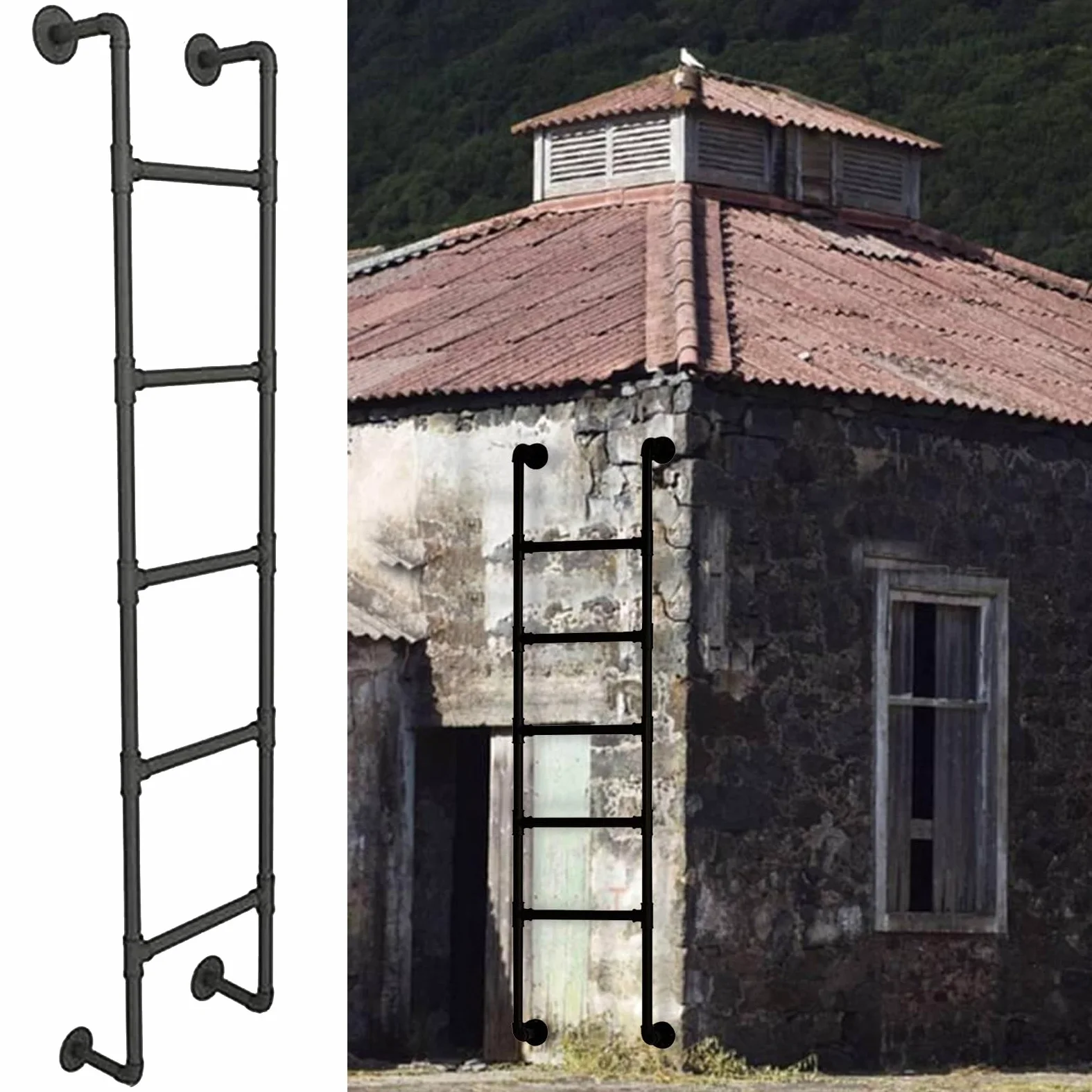Scala di Emergenza per seminterrato - Scala per finestre in Ferro Industriale per impieghi gravosi, Scala a pioli in Metallo montata a Parete per Letto a soppalco Alto, Carica 330