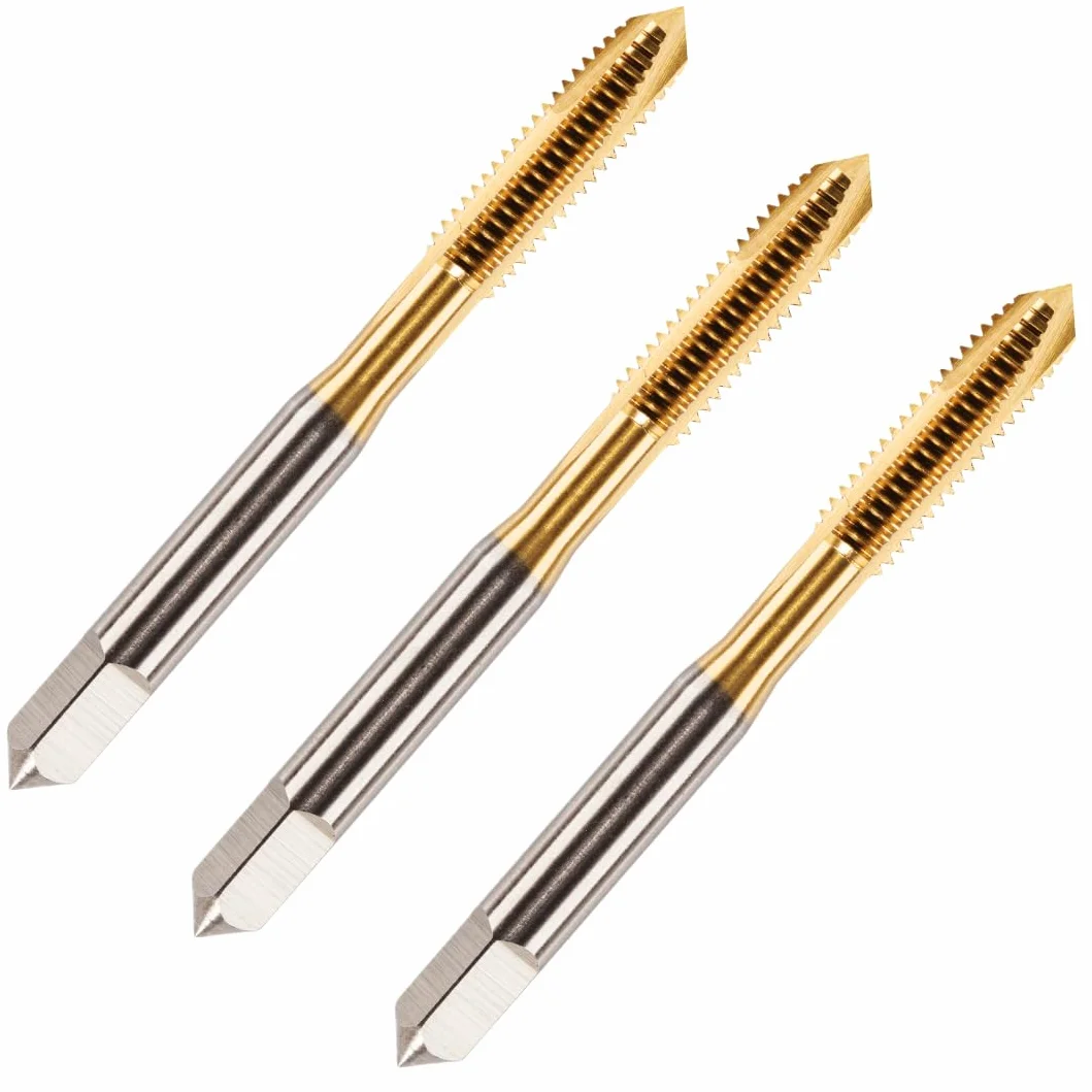 Maschi a spirale M5 x 0,8 HSS M2 TiN, filettatura metrica grossa, per fori passanti, confezione da 3