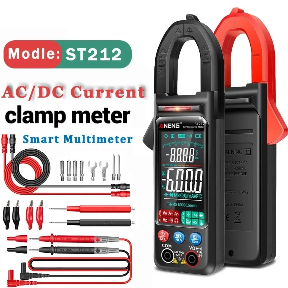 ST212 6000Counts 400A Pinza amperometrica digitale True RMS AC DC | Misura corrente AC DC e valori elettrici senza scollegare i circuiti per manutenzione e diagnosi(ST212 Red PRO)