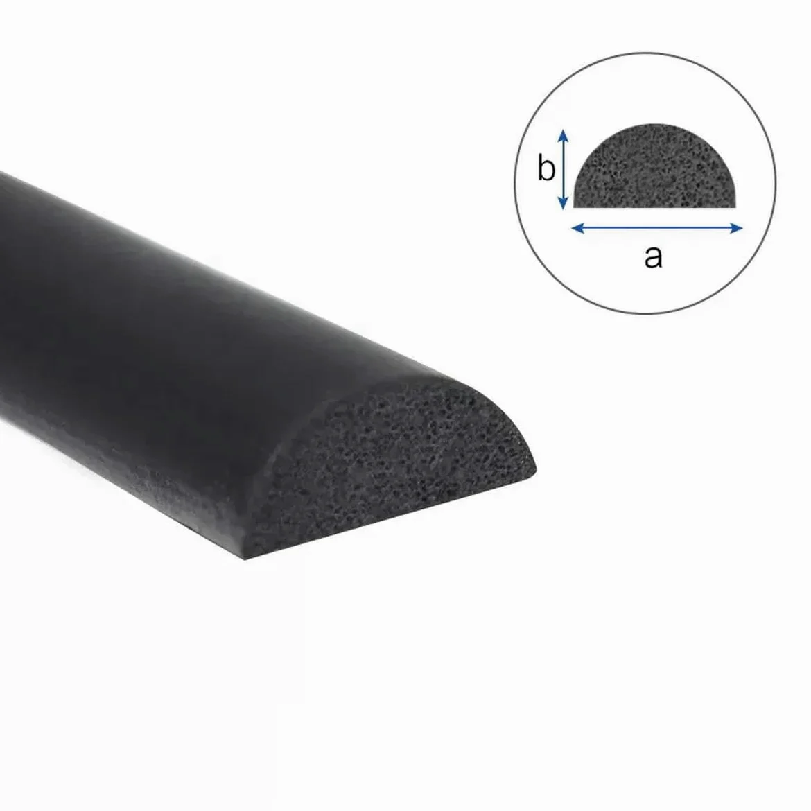 Striscia di Schiuma a Forma di D Mezza Rotonda per Porte e finestre Guarnizione Isolante per Macchina Nero-Senza Adesivo nero-16mm-6mm-1 Metro