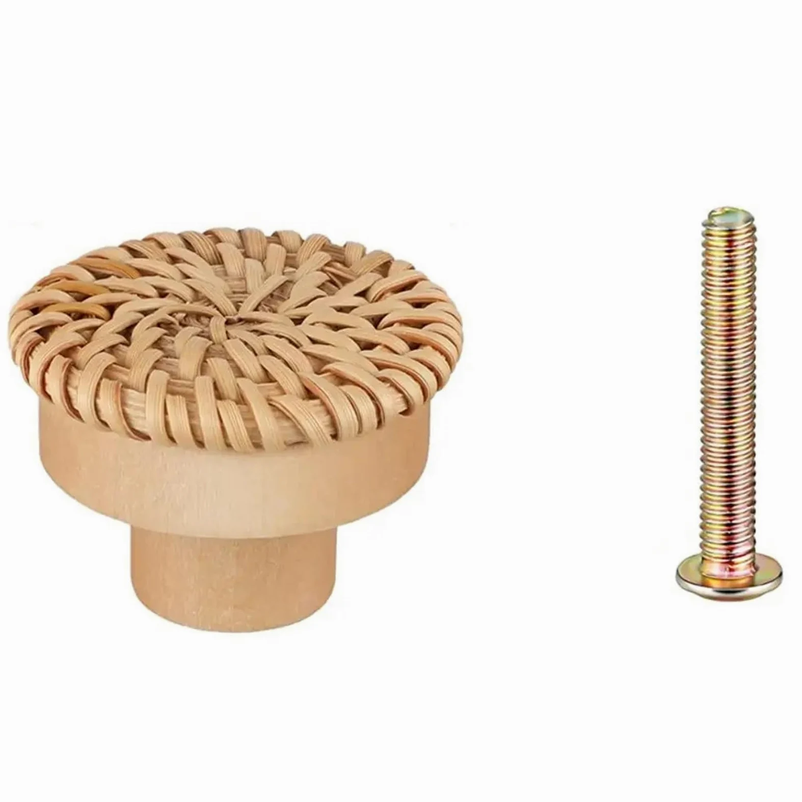 30 pomelli rotondi in rattan bohémien, per cassetti in legno, fatti a mano, per mobili da cucina, ferramenta (Burlywood)