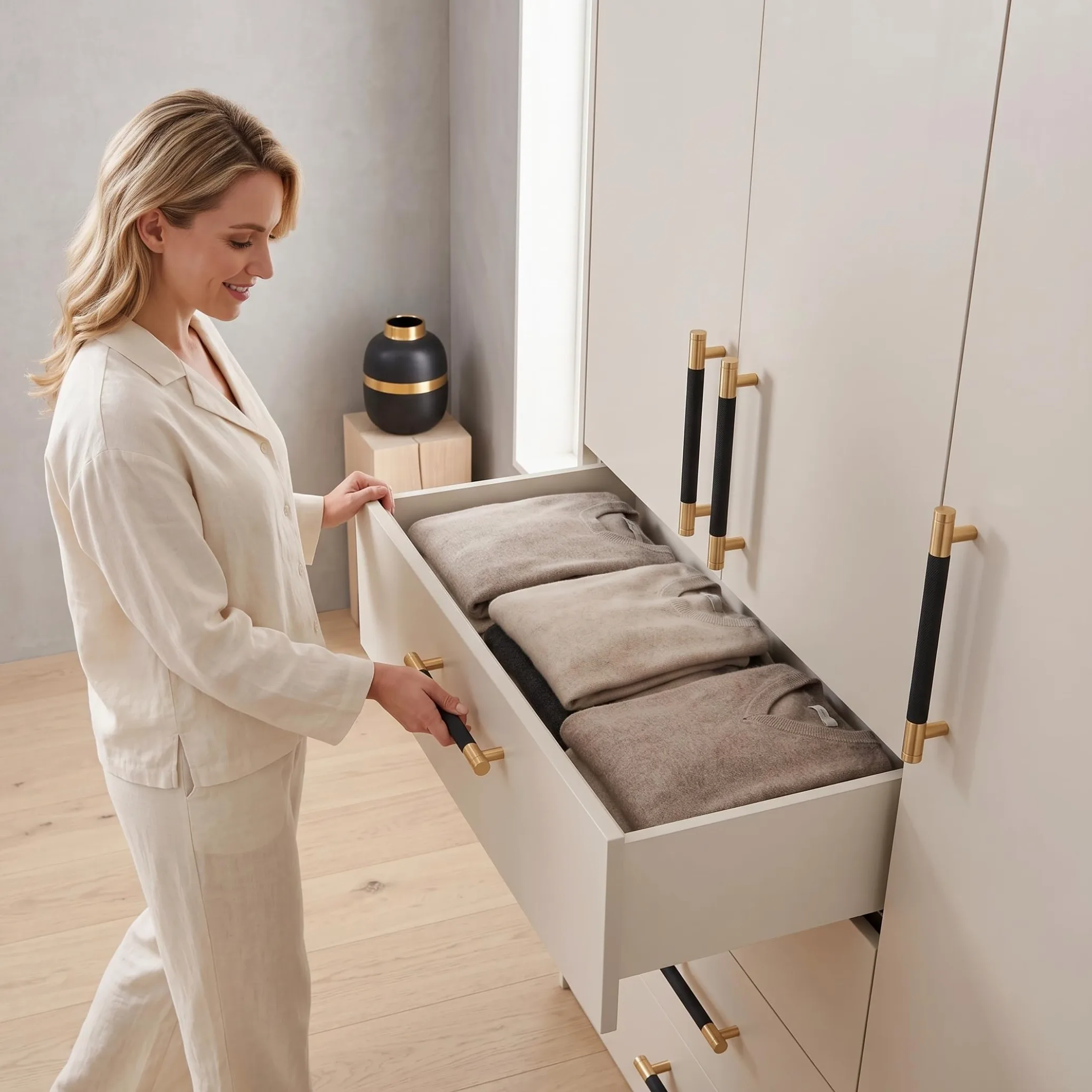 Maniglie da cucina, ferramenta per mobili in alluminio da 12, 7 cm, confezione da 12, nero e oro