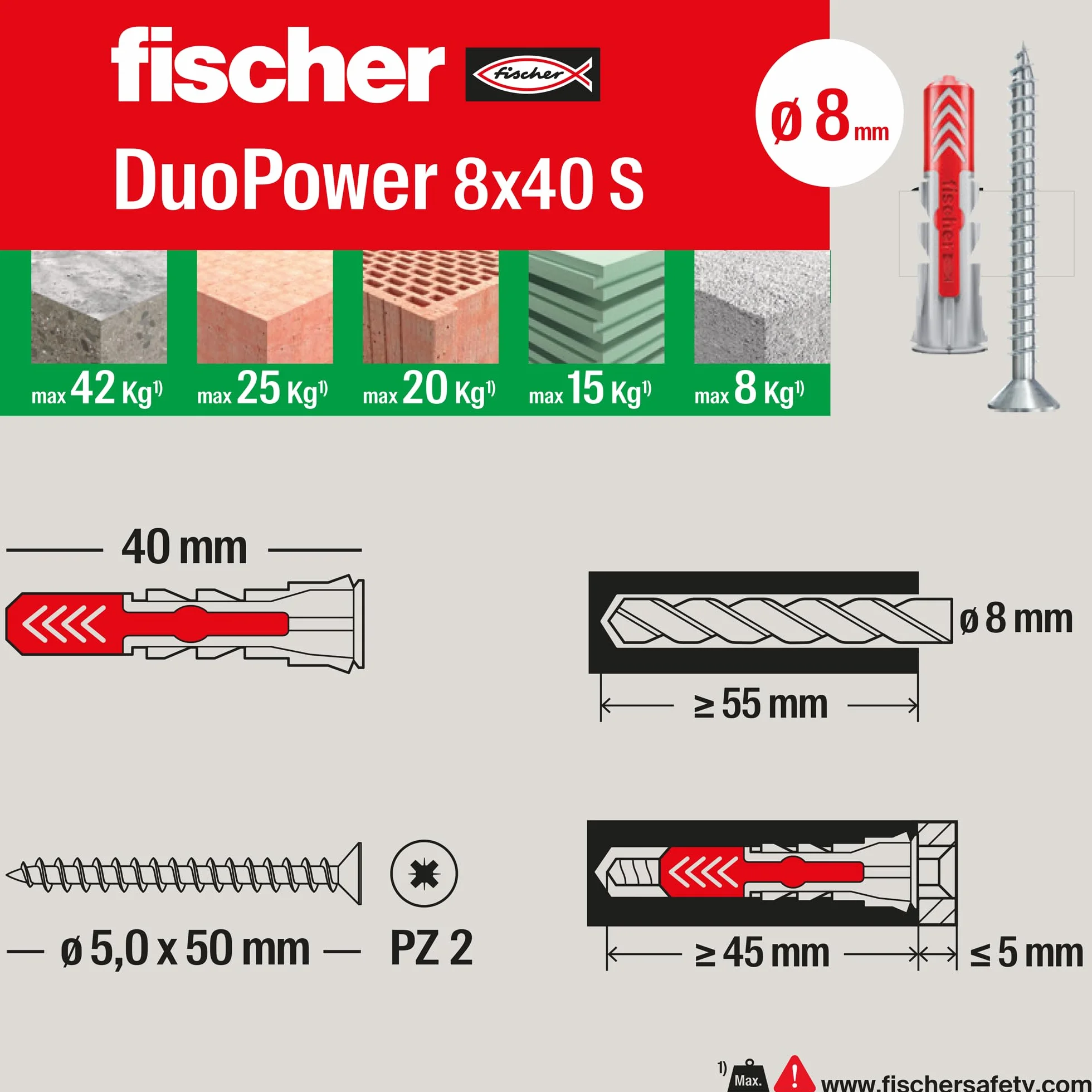 Fischer PowerBox 180 Tasselli DuoPower con Viti e Ganci, 360 Pz, per Muro Pieno, Forato e Cartongesso