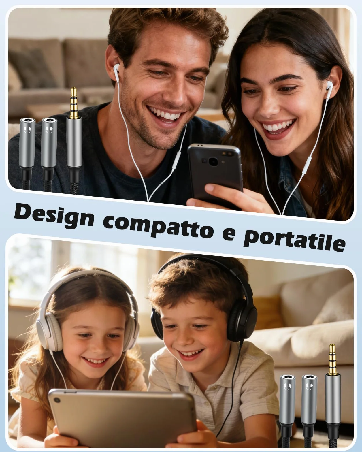 Lullu Sdoppiatore Cuffie, Adattatore Doppio Audio Splitter Jack 3,5 mm Aux DAC Hi-Res 24bit/96KHz Cavo per cuffie per Smartphone, Altoparlanti, PS4, Tablet, PC, MP3 MP4, Microfono