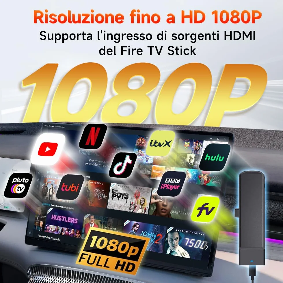 Carlinkit 2026 Adattatore HDMI FireDrive Link Auto - Convertitore per Fire TV Stick & Gaming, Trasmissione Video HD 1080p, Plug & Play, Compatibile con CarPlay Cablato e Dispositivi Fire TV Stick