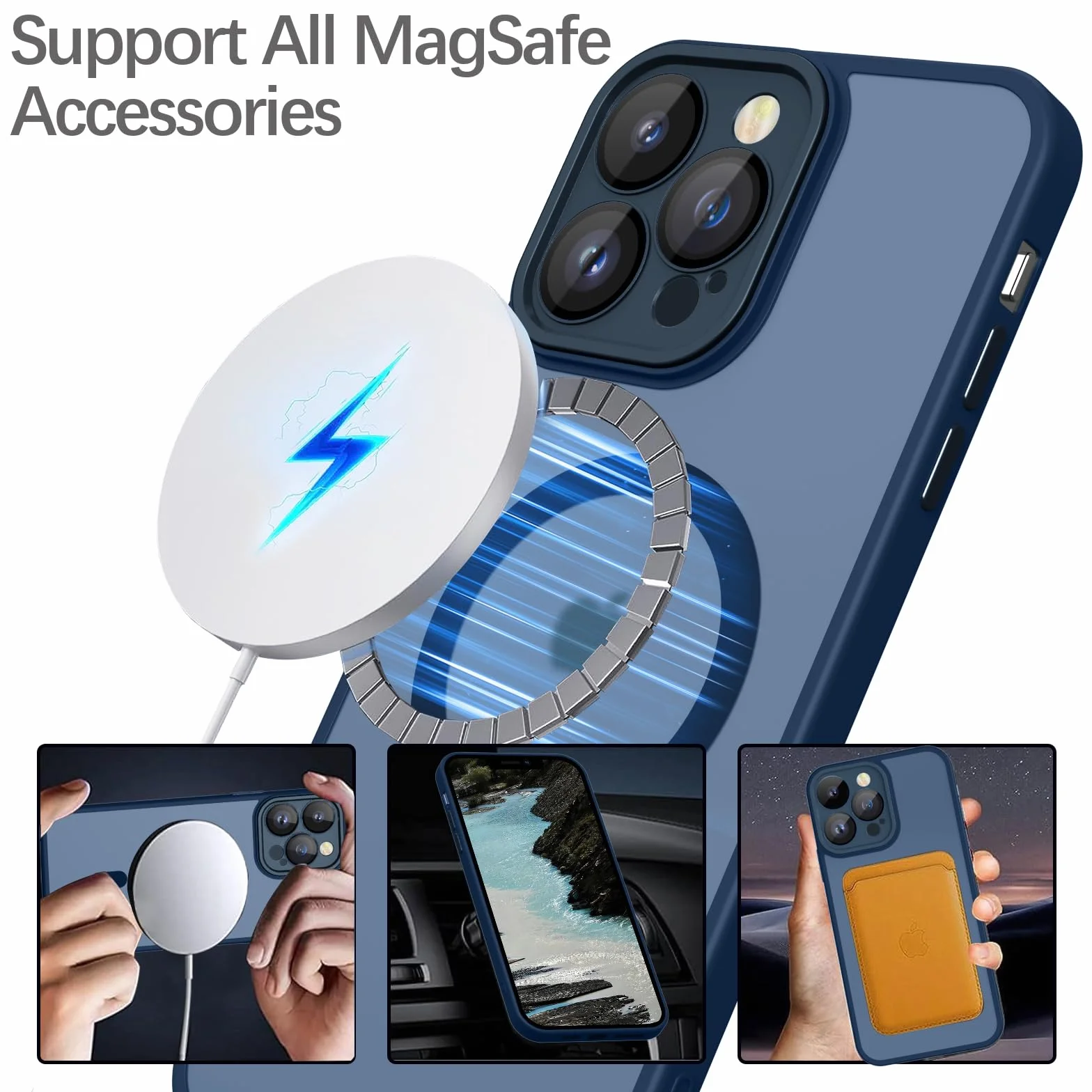 YUANDMI Cover Magnetica per iPhone 12 Pro Max Compatibile con MagSafe, Custodia Per iPhone 12 Pro Max Traslucida Opaca Case Ultra-Sottile Silicone Anti-Scivolo Resistente ai Graffi, Blu Scuro