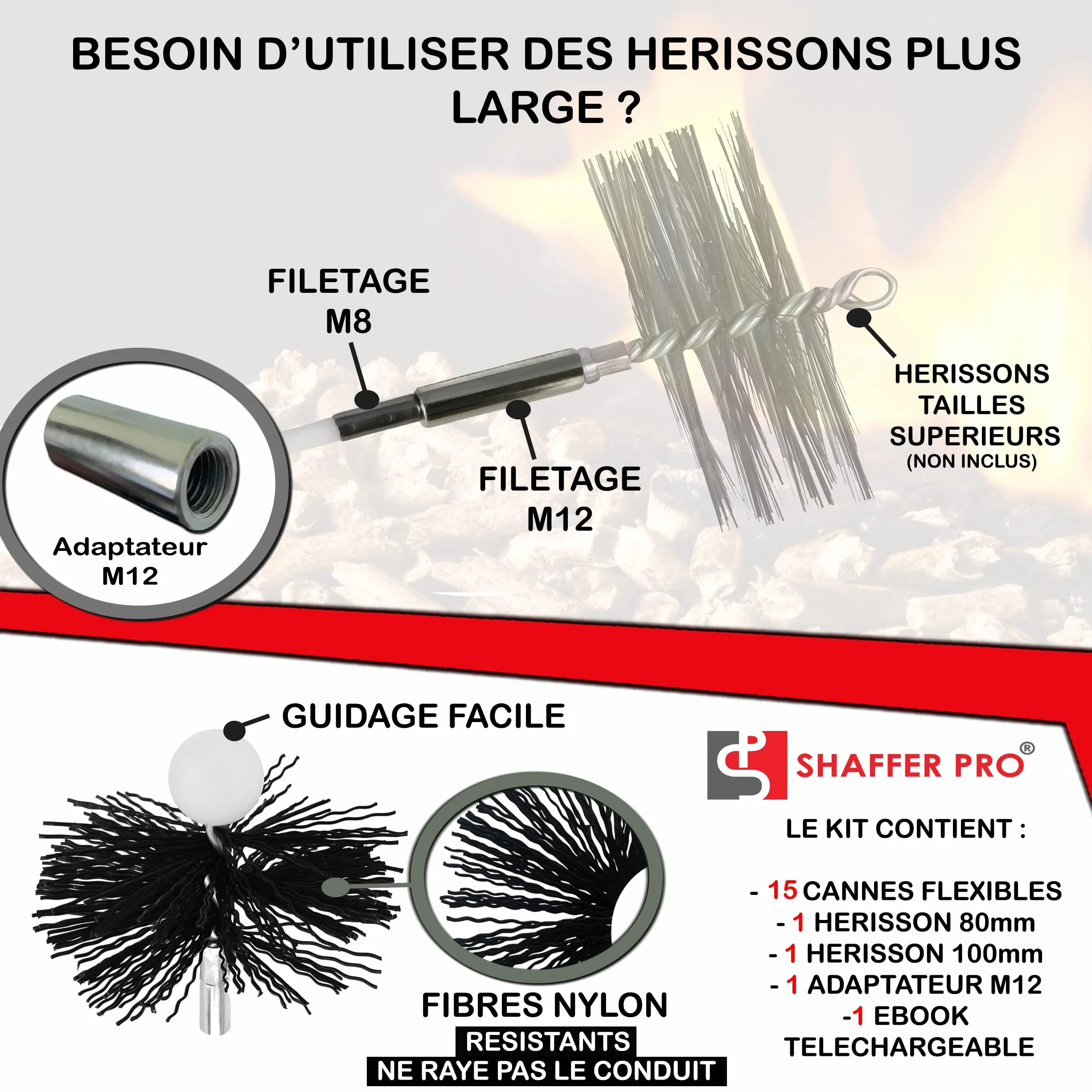 kit pulizia canna fumaria stufa a pellet 9 Metri - spazzole 80 mm e 100 mm EASYFLEX [ Ebook da scaricare stufa a pellet] 15 canne spazzacamino flessibile kit pulizia tubi canalizata