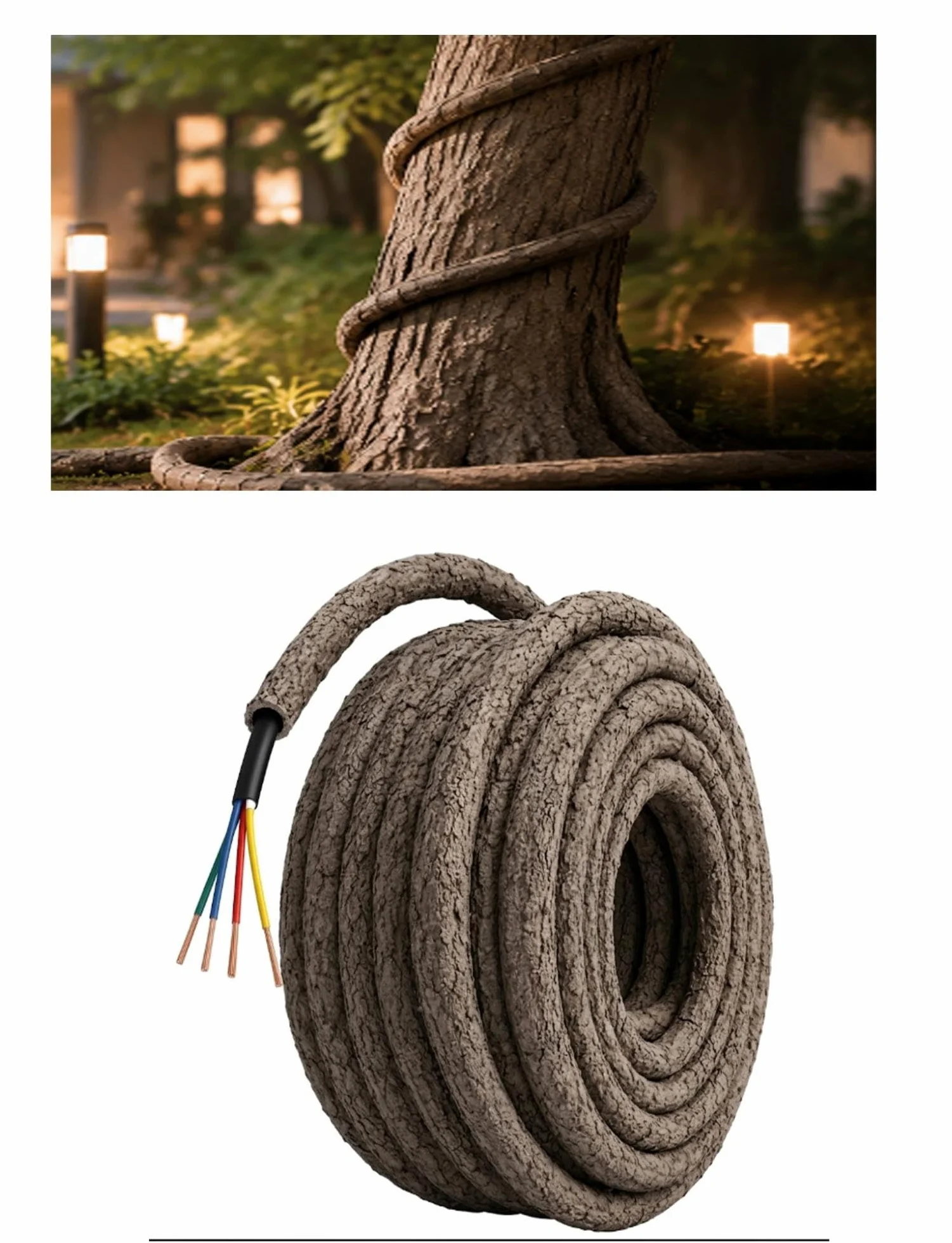 Guaina cava copricavo effetto liana e rattan | Per protezione cavi esterni, alberi da giardino e illuminazione paesaggistica(1.6cm x 100m/0.63in x 328.08ft)