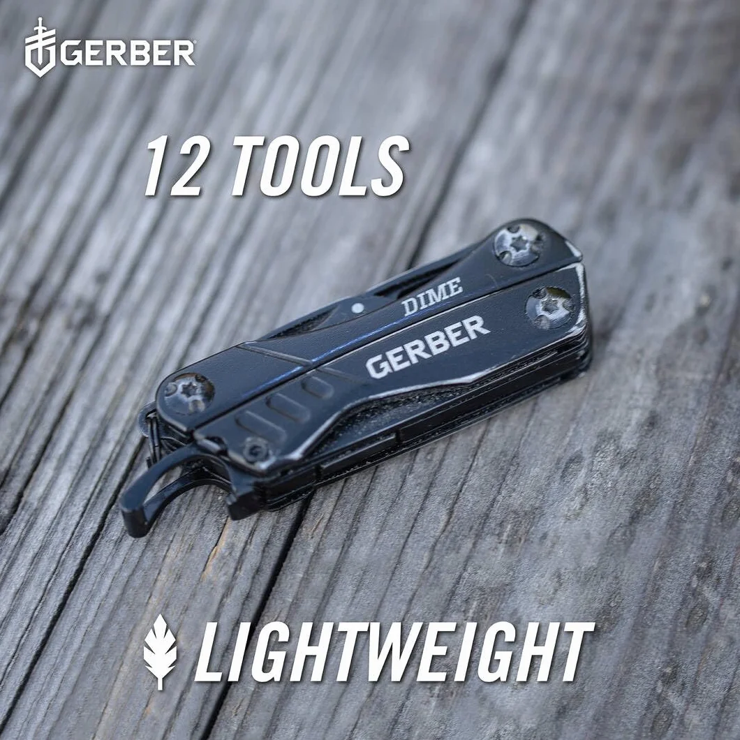 Gerber Utensile Multifunzione con 12 Funzioni, Multiutensile Tascabile Dime, Nero, 1014030