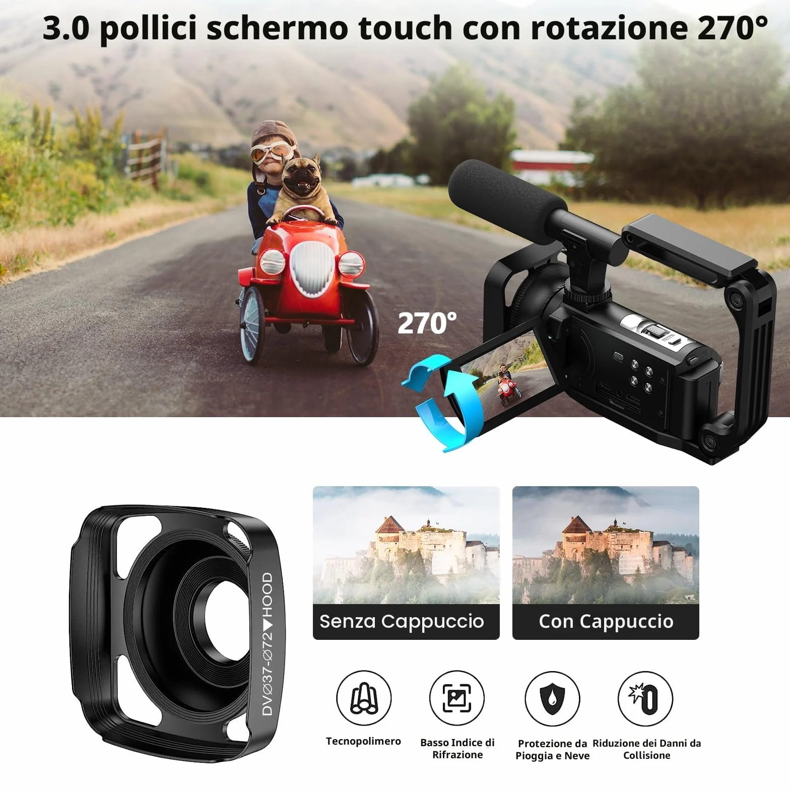 Videocamera 5K 56MP WiFi 16X Zoom Digitale con IR Visione Notturna Vlogging Camera, 3.0" IPS Schermo Video Camera per Youtube con Stabilizzatore, Scheda SD da 64 GB, Telecomando, Microfono, batterie
