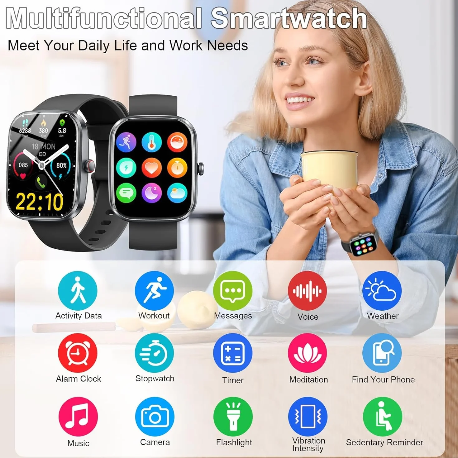 Smart Watch, Smartwatch da 1,9 pollici per uomo e donna (rispondere/effettuare chiamate), fitness tracker con oltre 100 modalità sportive, impermeabile IP68, cardiofrequenzimetro/monitoraggio del